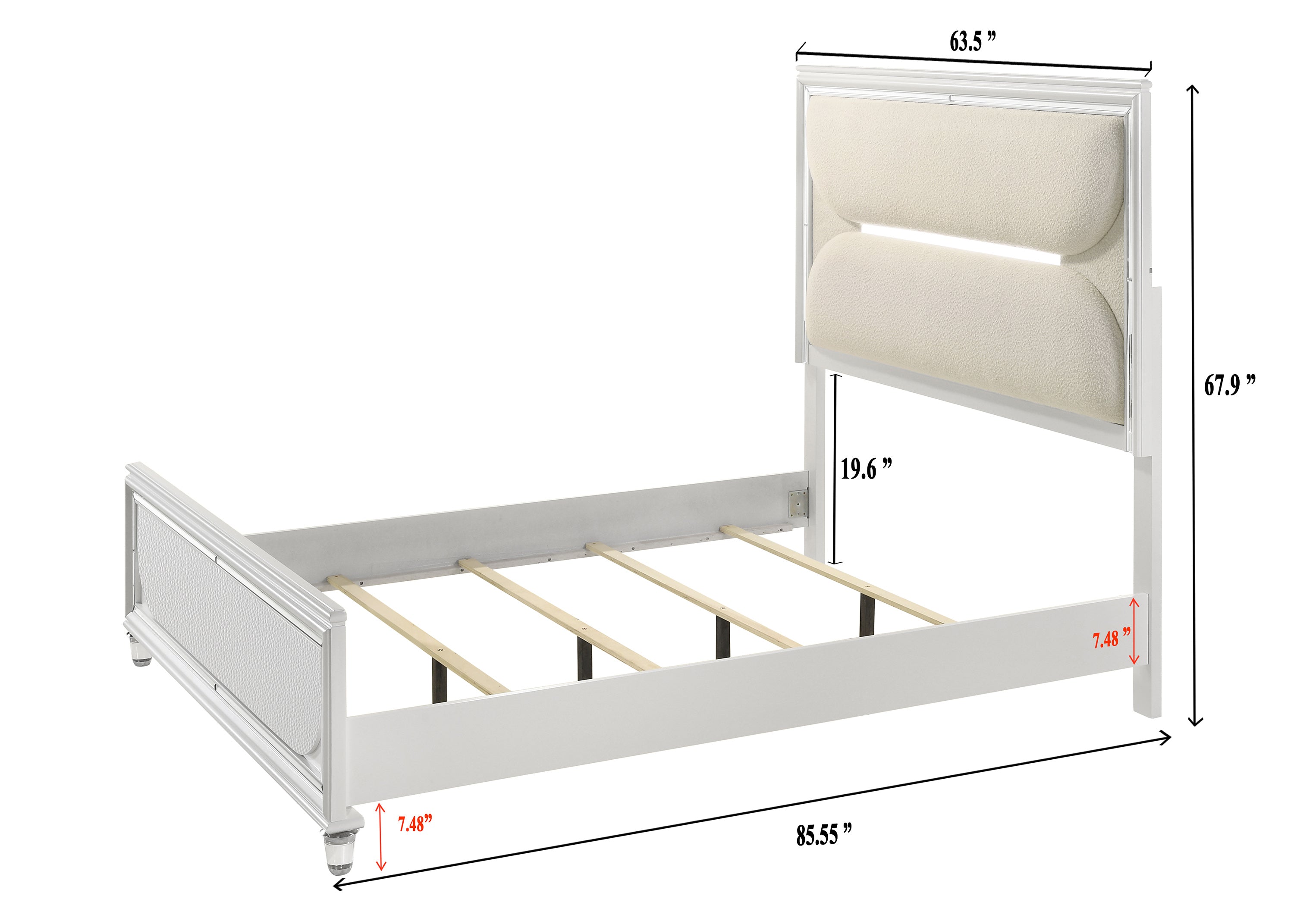 Eden White Queen Boucle Upholstered LED Panel Bed - MyWaynesHome #