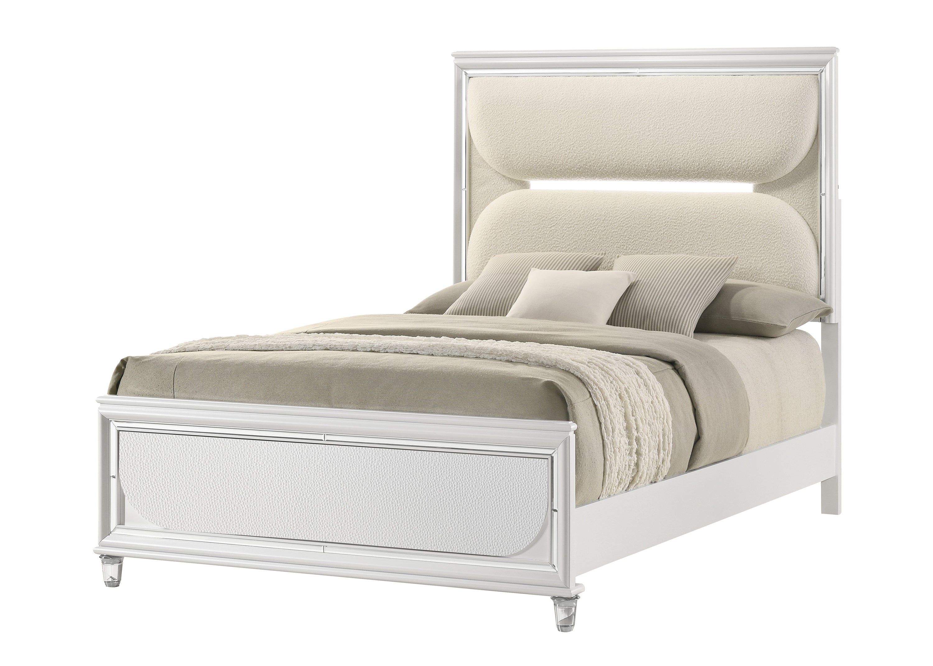 Eden White Boucle Upholstered LED Panel Bedroom Set - MyWaynesHome #