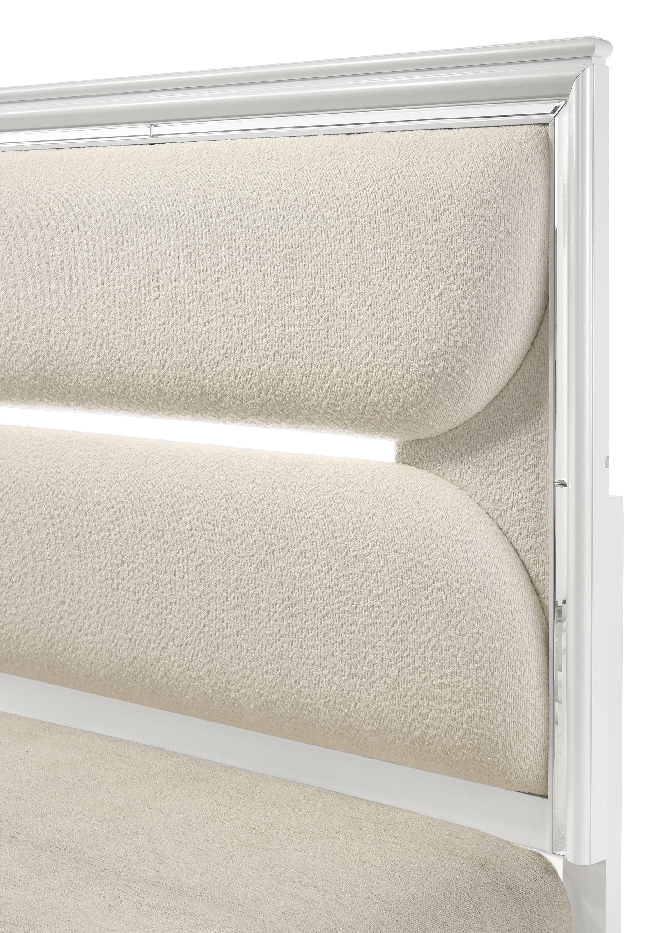 Eden White Boucle Upholstered LED Panel Bedroom Set - MyWaynesHome #