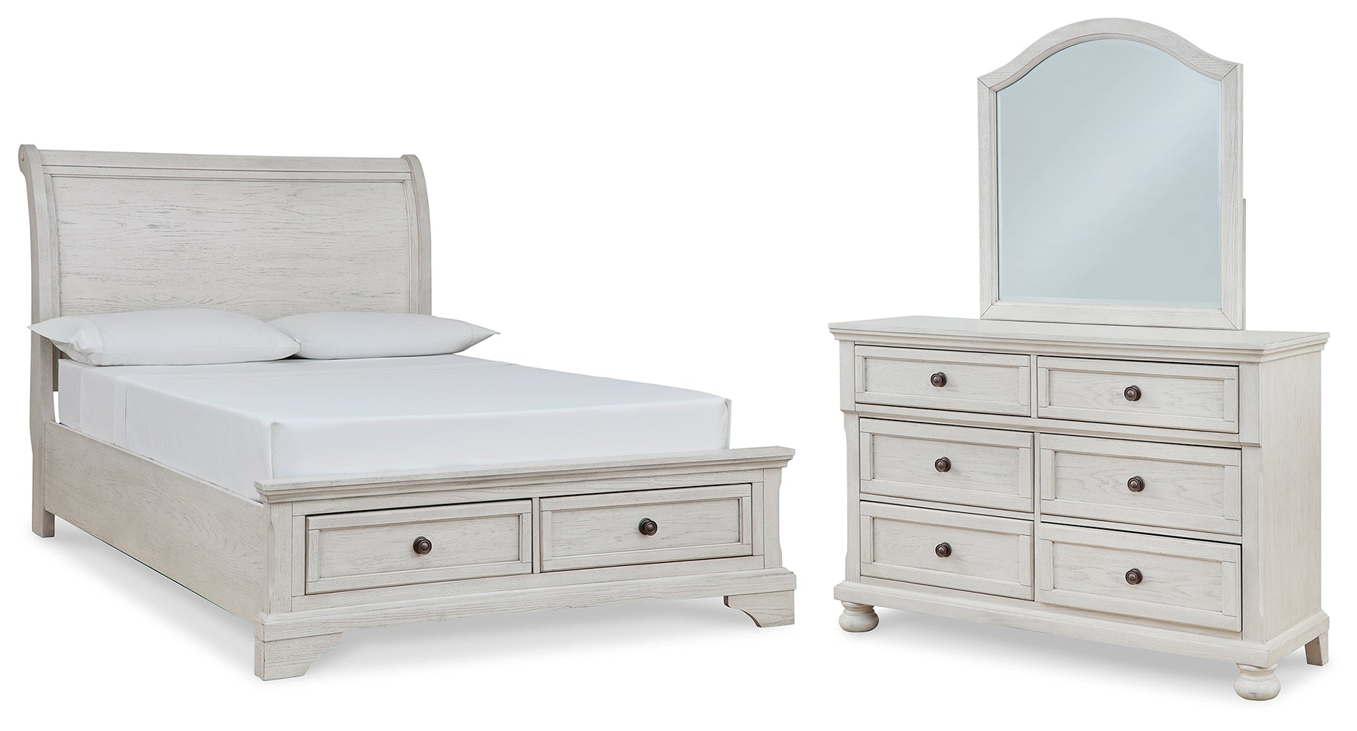Robbinsdale Full Sleigh Storage Bed, Dresser and Mirror