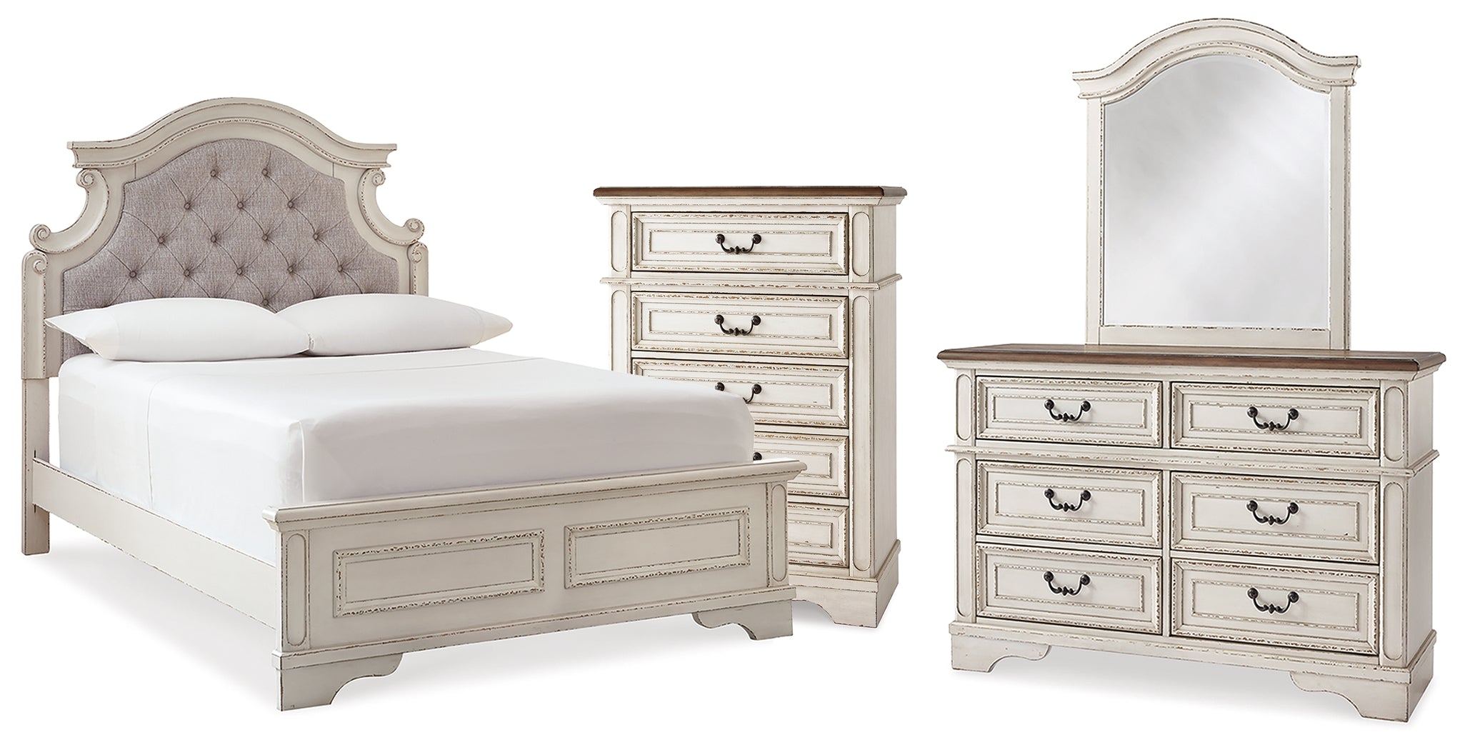 Realyn Full Panel Bed, Dresser, Mirror and Chest