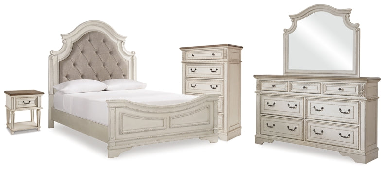 Realyn Queen Panel Bed Dresser, Mirror, Chest and Nightstand