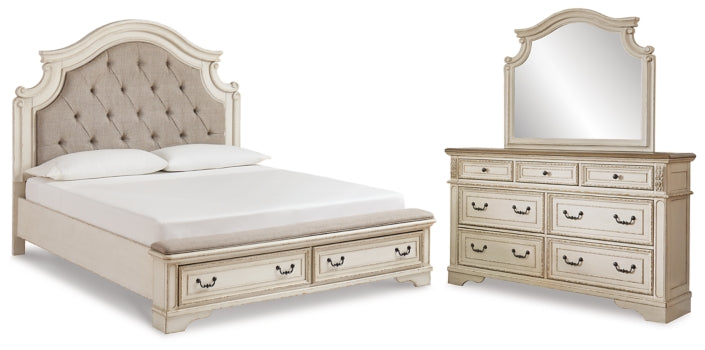 Realyn King Upholstered Bed with Dresser and Mirror