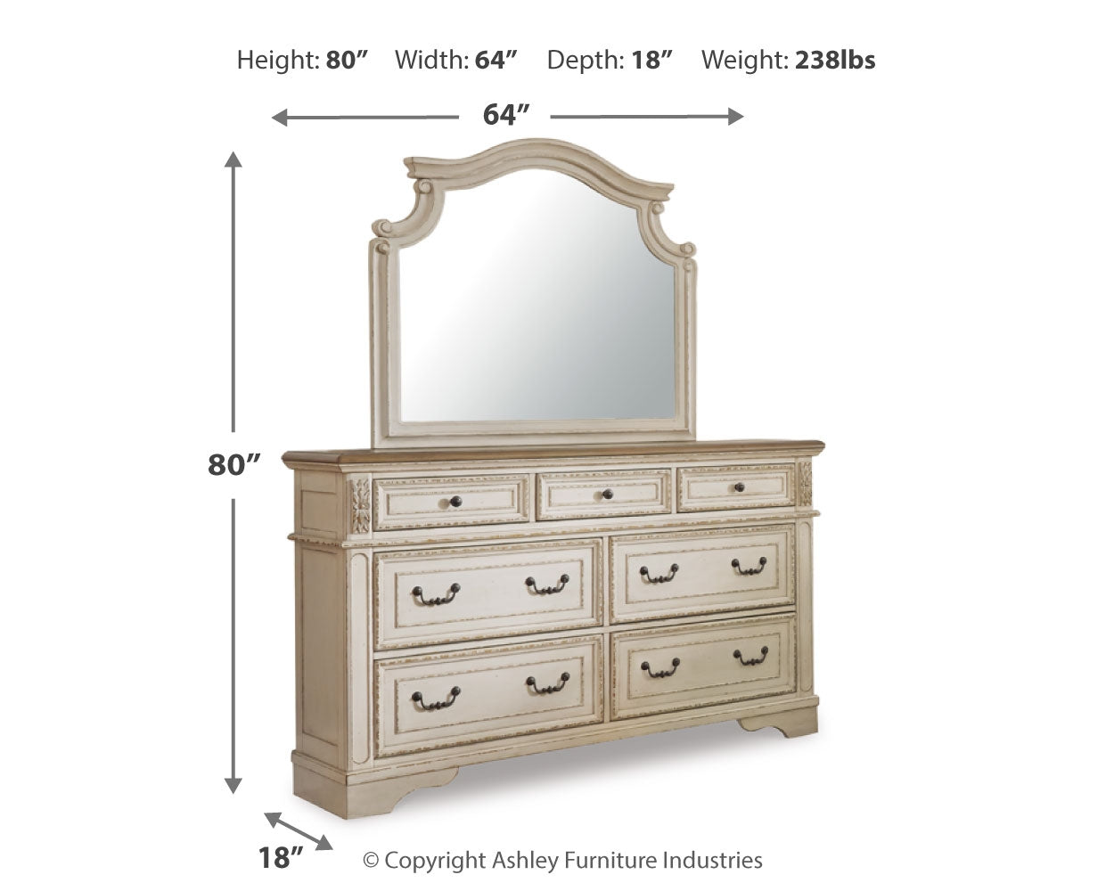 Realyn Queen Upholstery Panel Bed, Dresser, Mirror and Nightstand