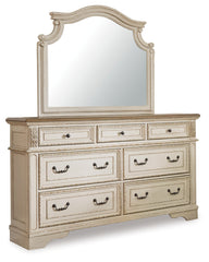 Realyn Queen Upholstered Panel Bed, Dresser and Mirror