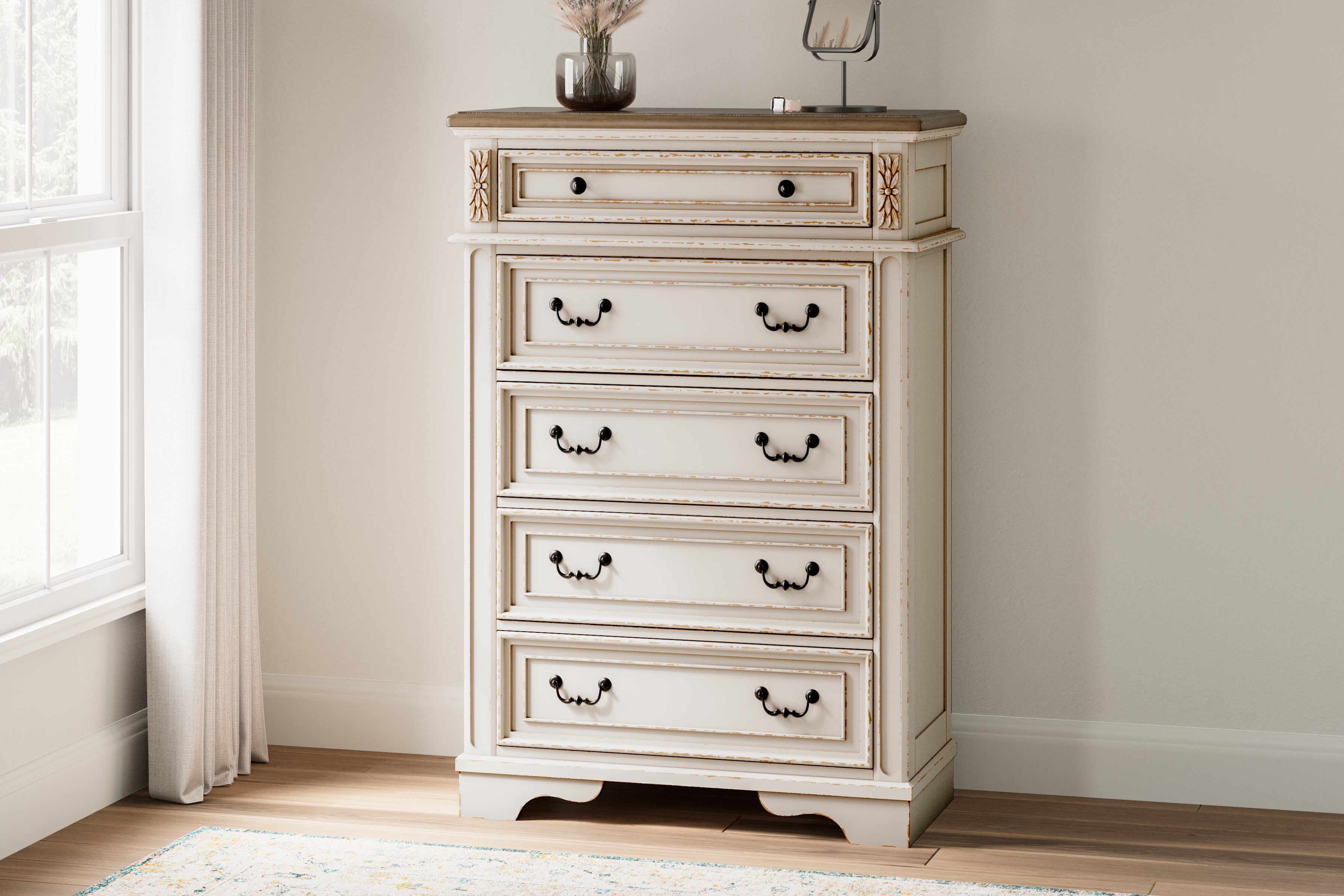 Realyn Twin Panel Bed, Chest and Nightstand