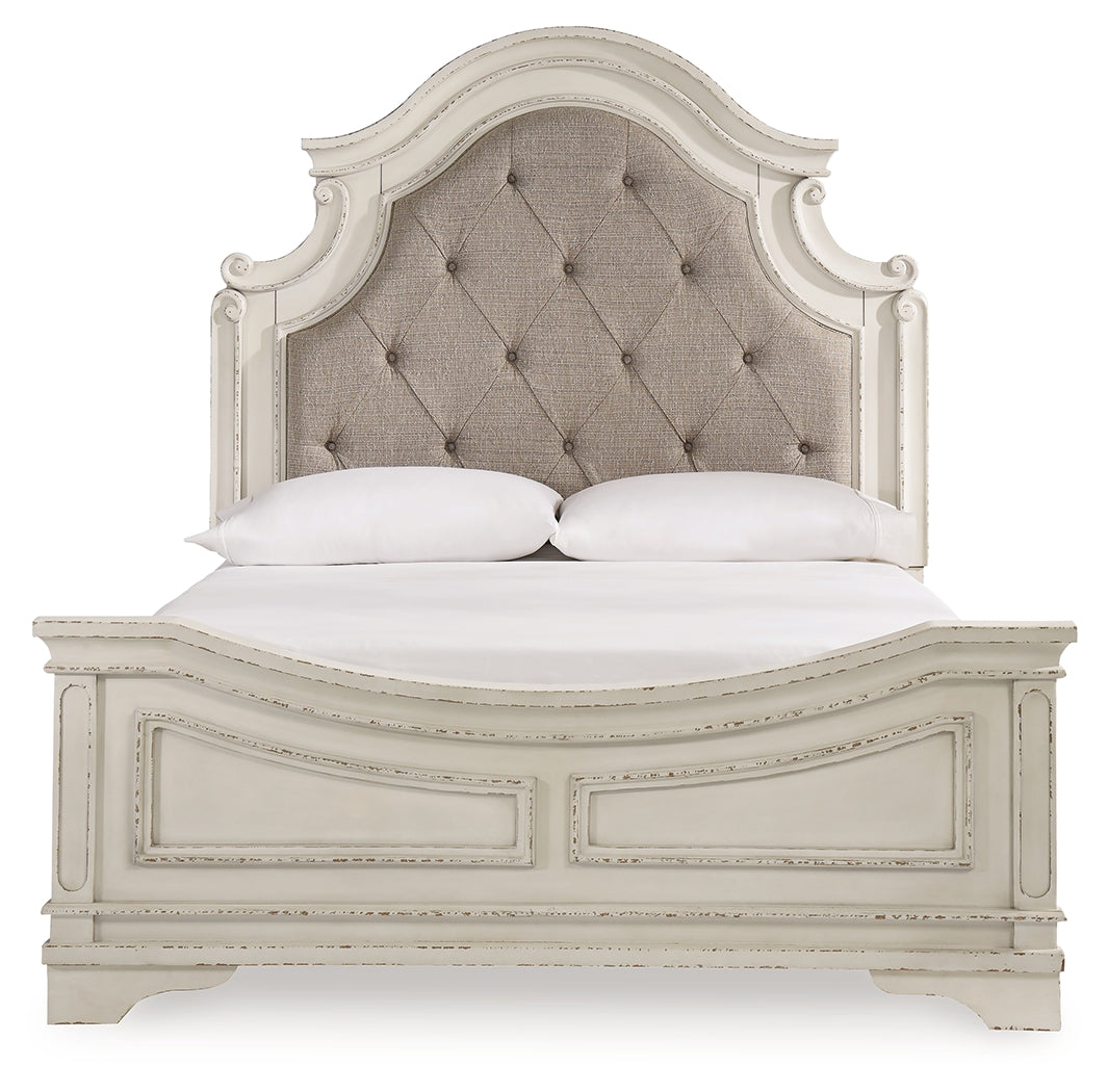 Realyn Queen Upholstered Panel Bed, Dresser and 2 Nightstands