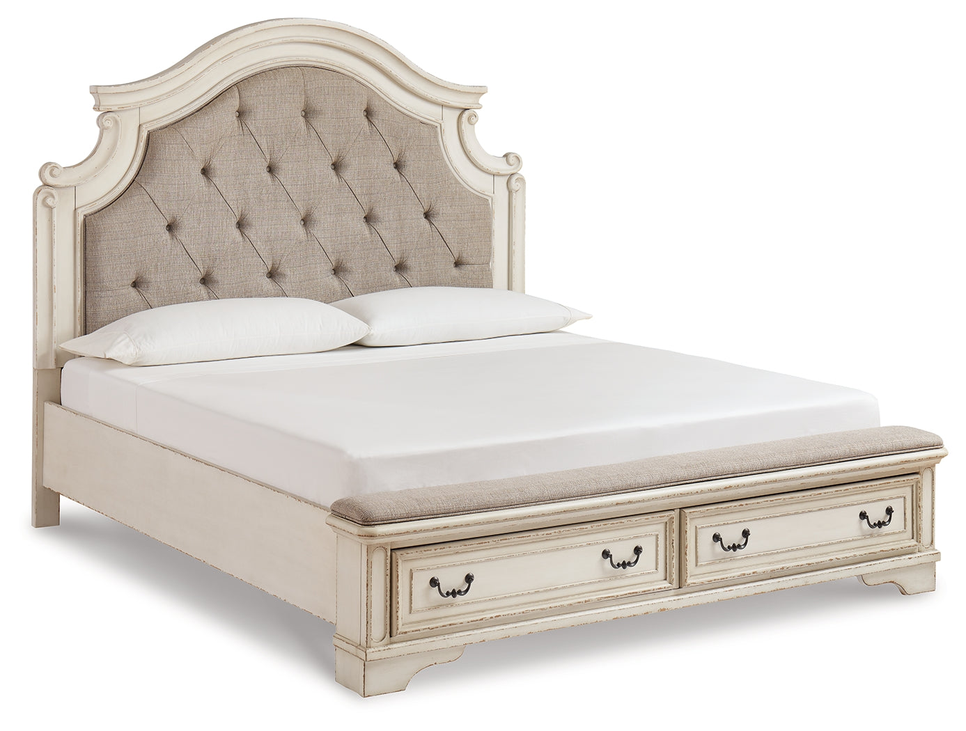 Realyn King Upholstered Panel Storage Bed and 2 Nightstands