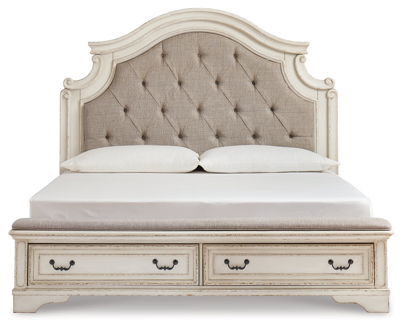 Realyn King Upholstered Panel Storage Bed and 2 Nightstands