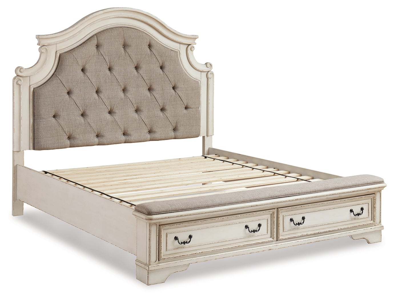 Realyn King Upholstered Panel Storage Bed and 2 Nightstands