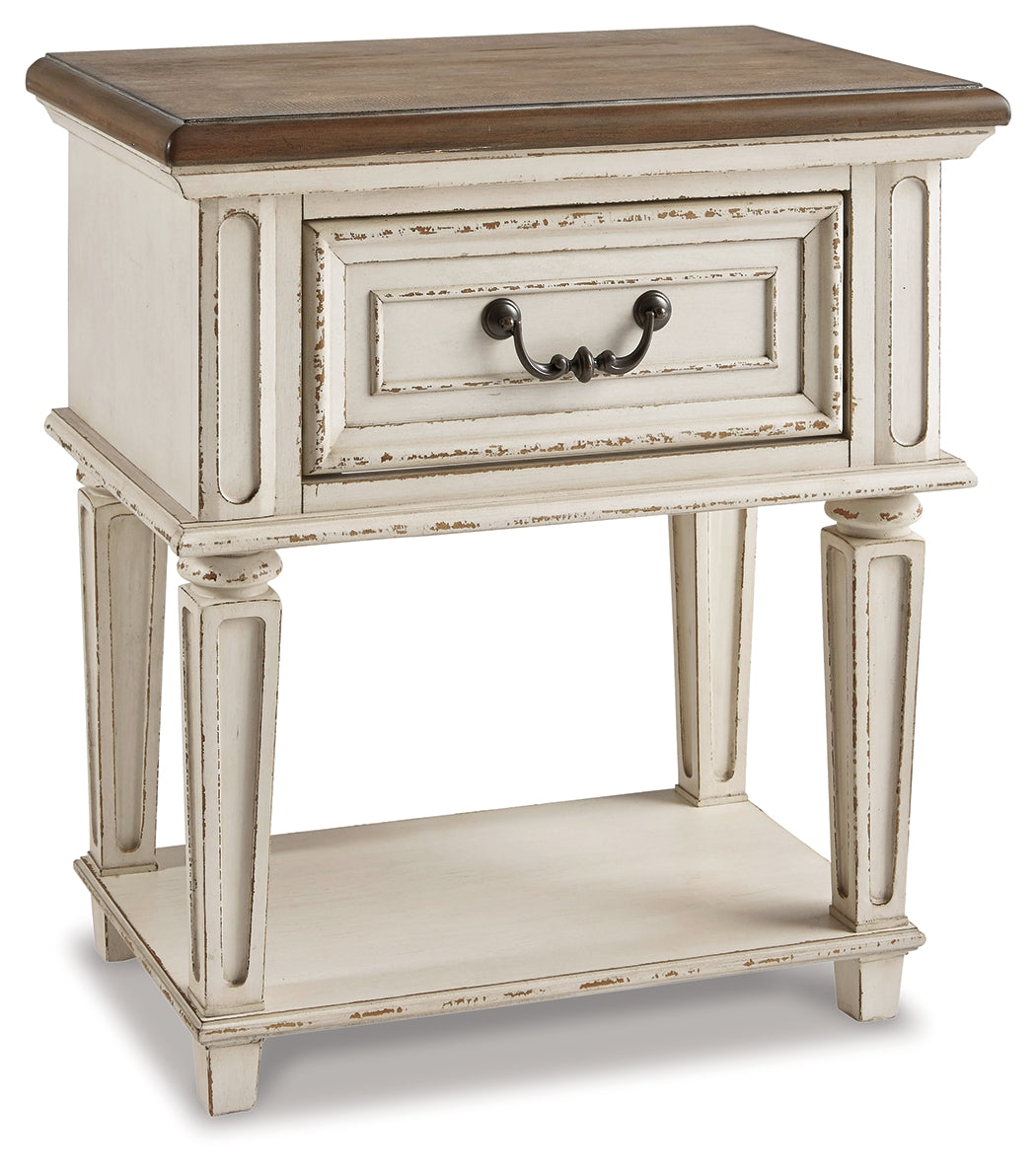 Realyn King Storage Bed, Dresser, Mirror and Nightstand