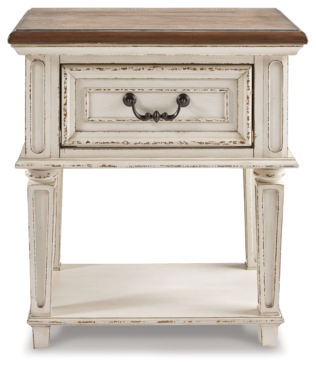 Realyn King Storage Bed, Dresser, Mirror and Nightstand