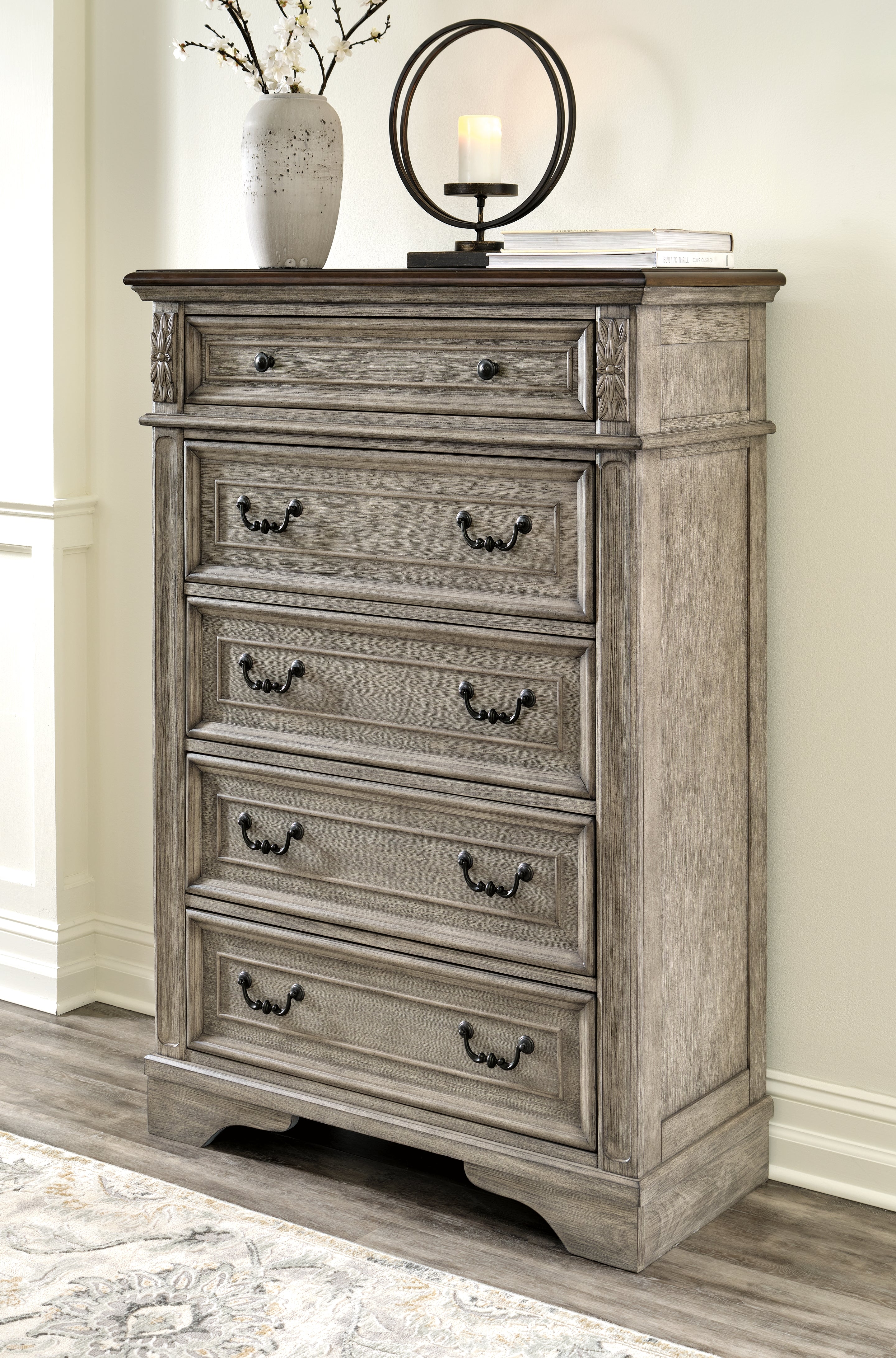 Lodenbay King Upholstered Panel Bed, Dresser, Mirror, Chest and Nightstand