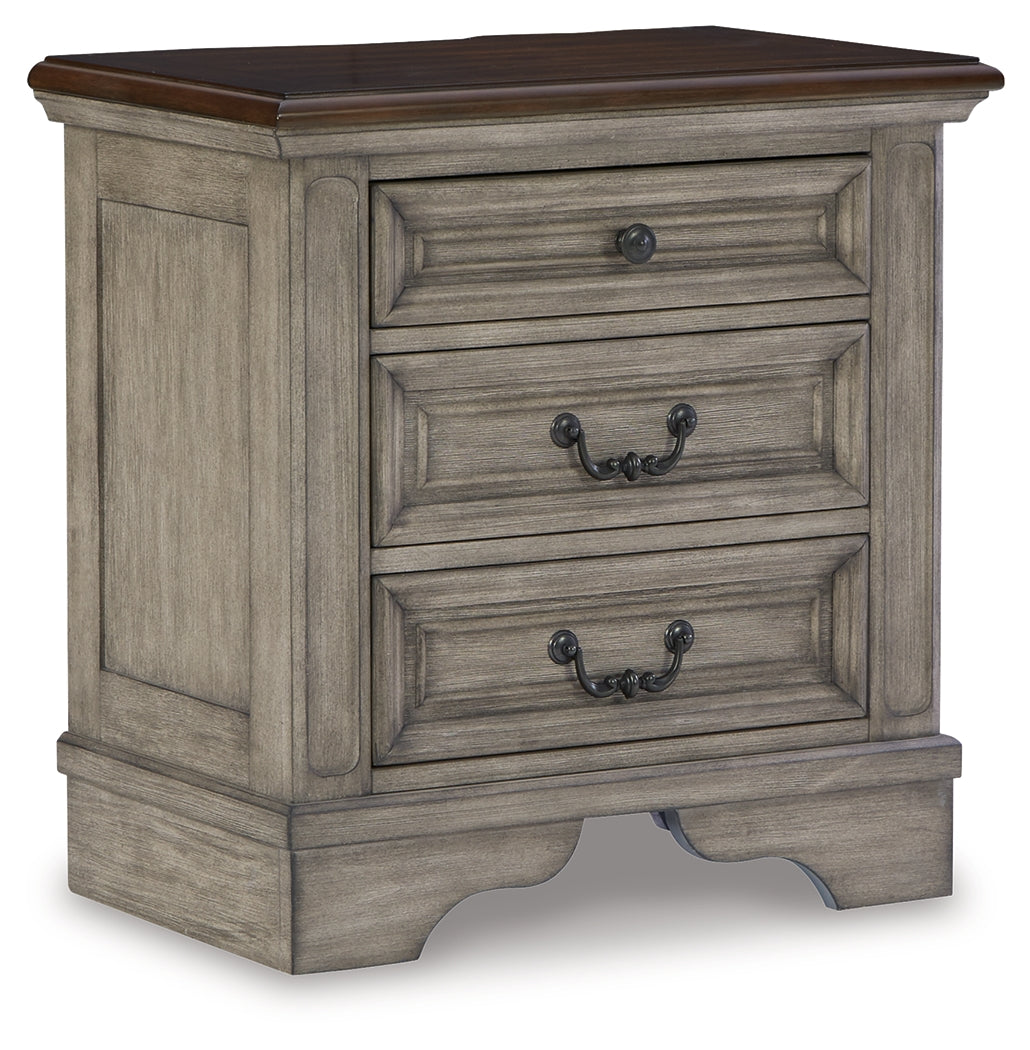 Lodenbay King Upholstered Panel Bed, Dresser, Mirror, and Nightstand