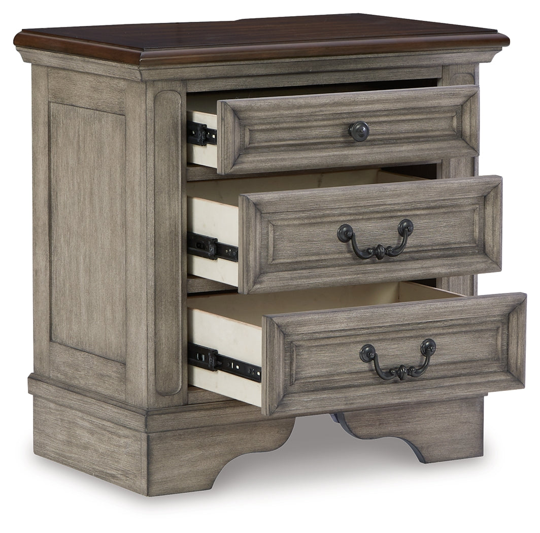 Lodenbay King Upholstered Panel Bed, Dresser, Mirror, and Nightstand