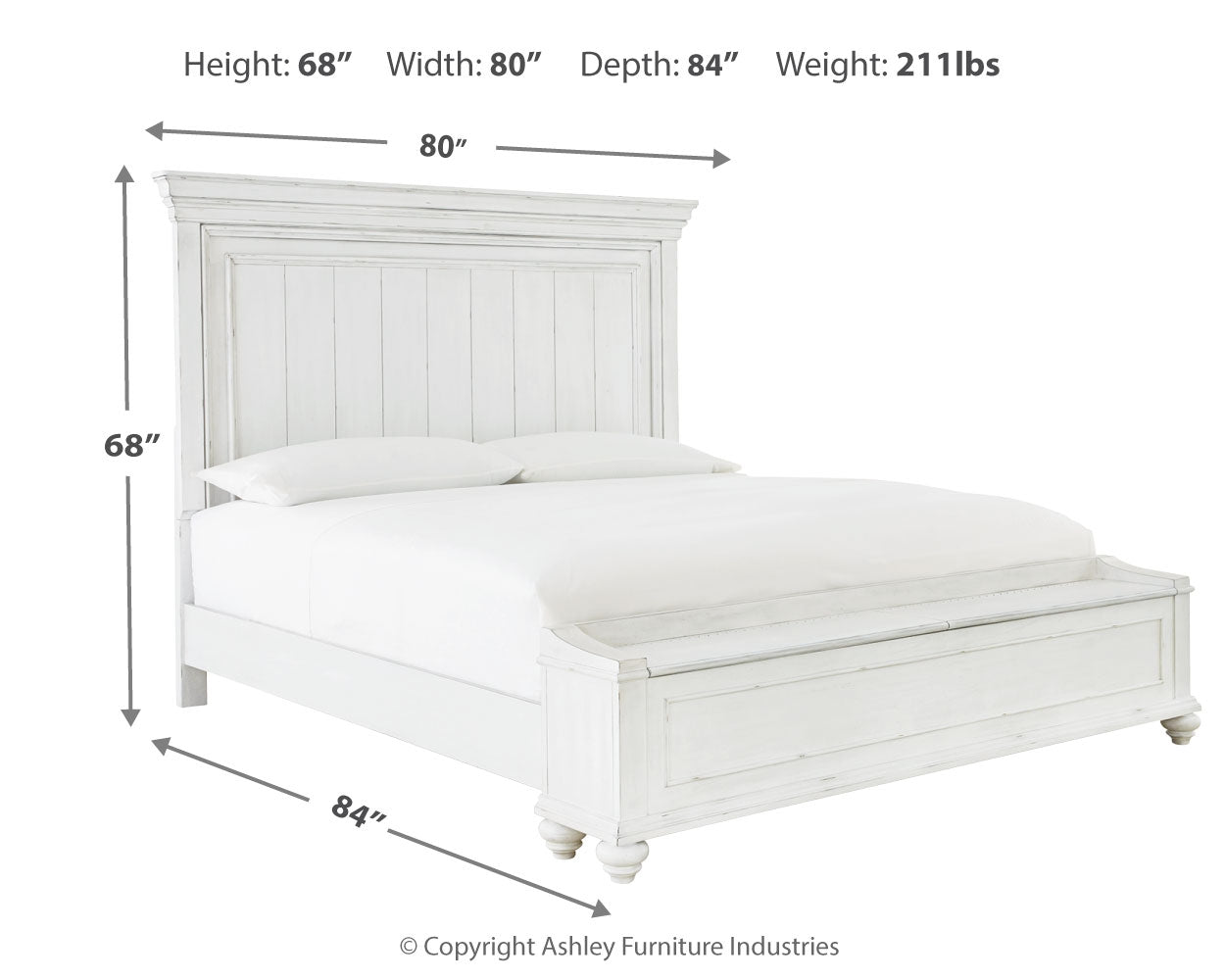 Kanwyn King Panel Bed with Storage, Dresser and Mirror