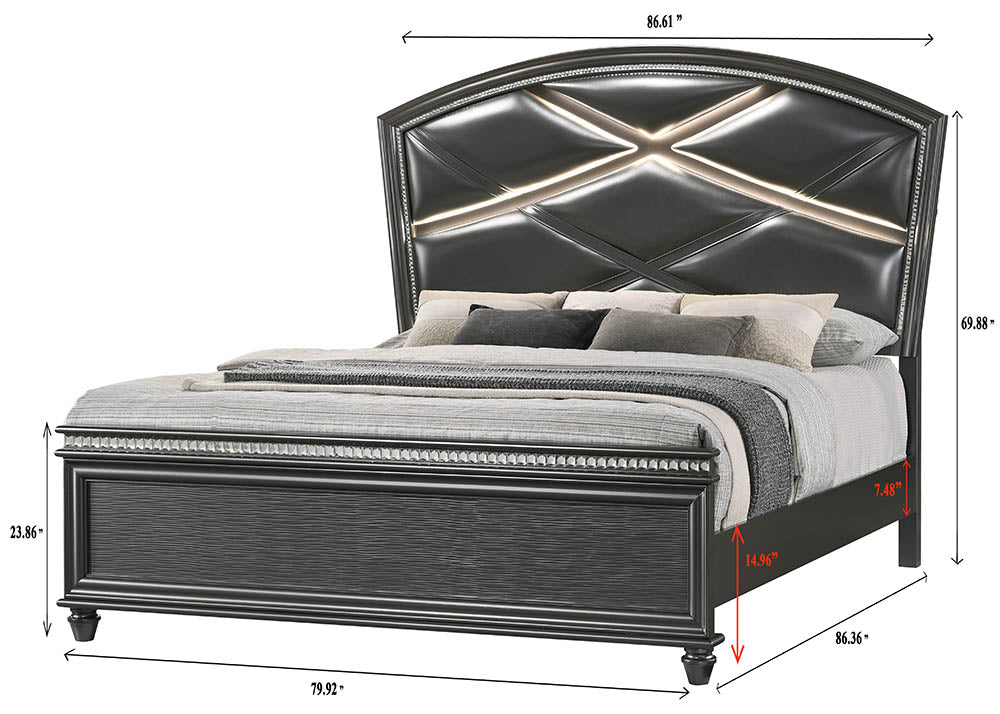 Adira Gray King LED Upholstered Panel Bed - MyWaynesHome #