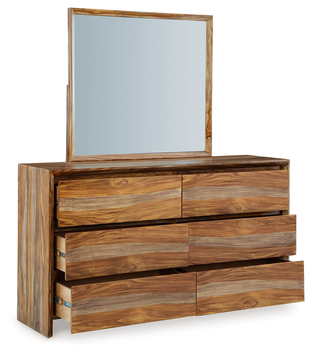 Dressonni California King Panel Bed, Dresser and Mirror