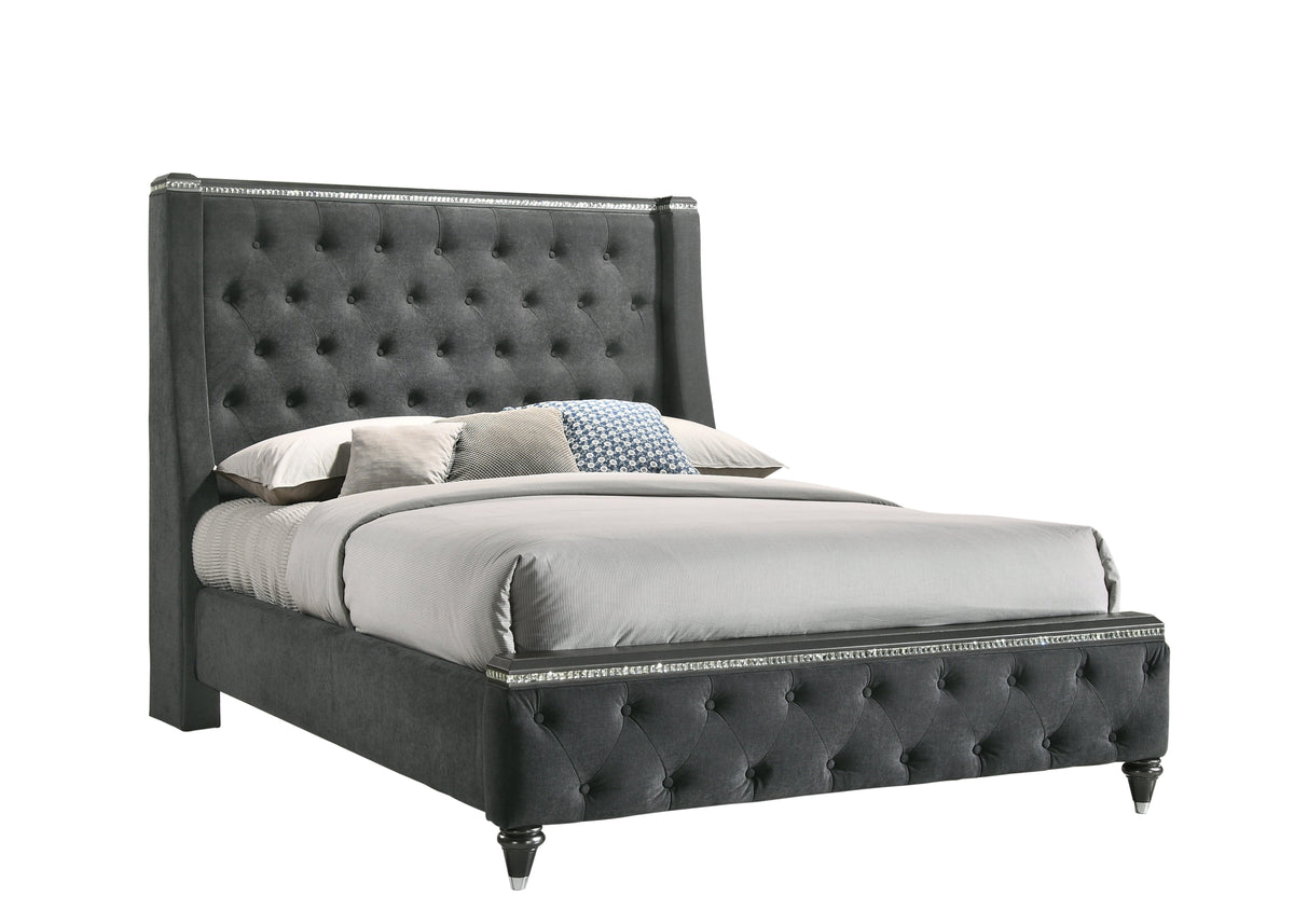 Giovani Gray Queen Upholstered Panel Bed - MyWaynesHome #