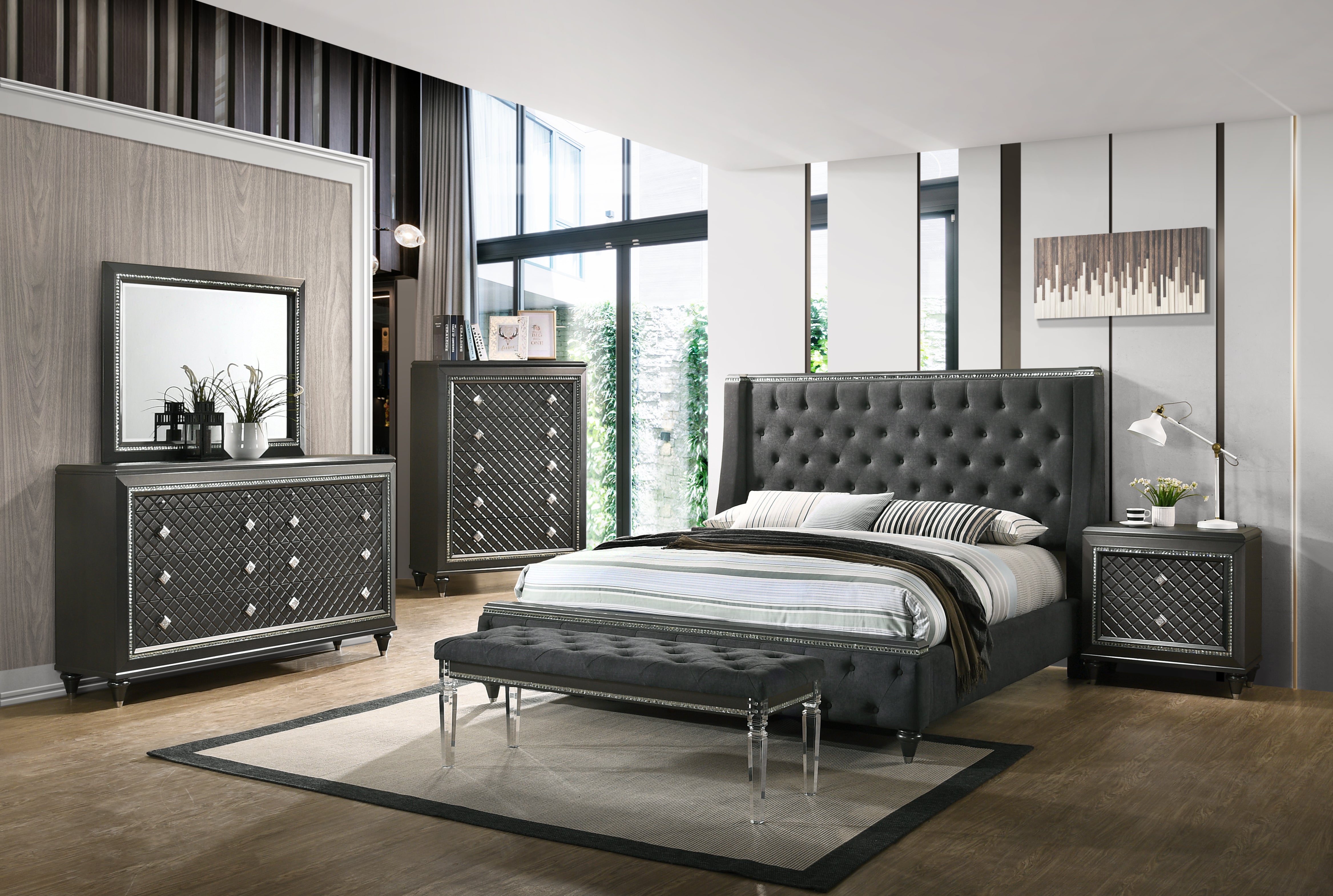 Giovani Gray Queen Upholstered Panel Bed - MyWaynesHome #