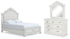 Montelaine Queen Upholstered Panel Bed, Dresser and Mirror