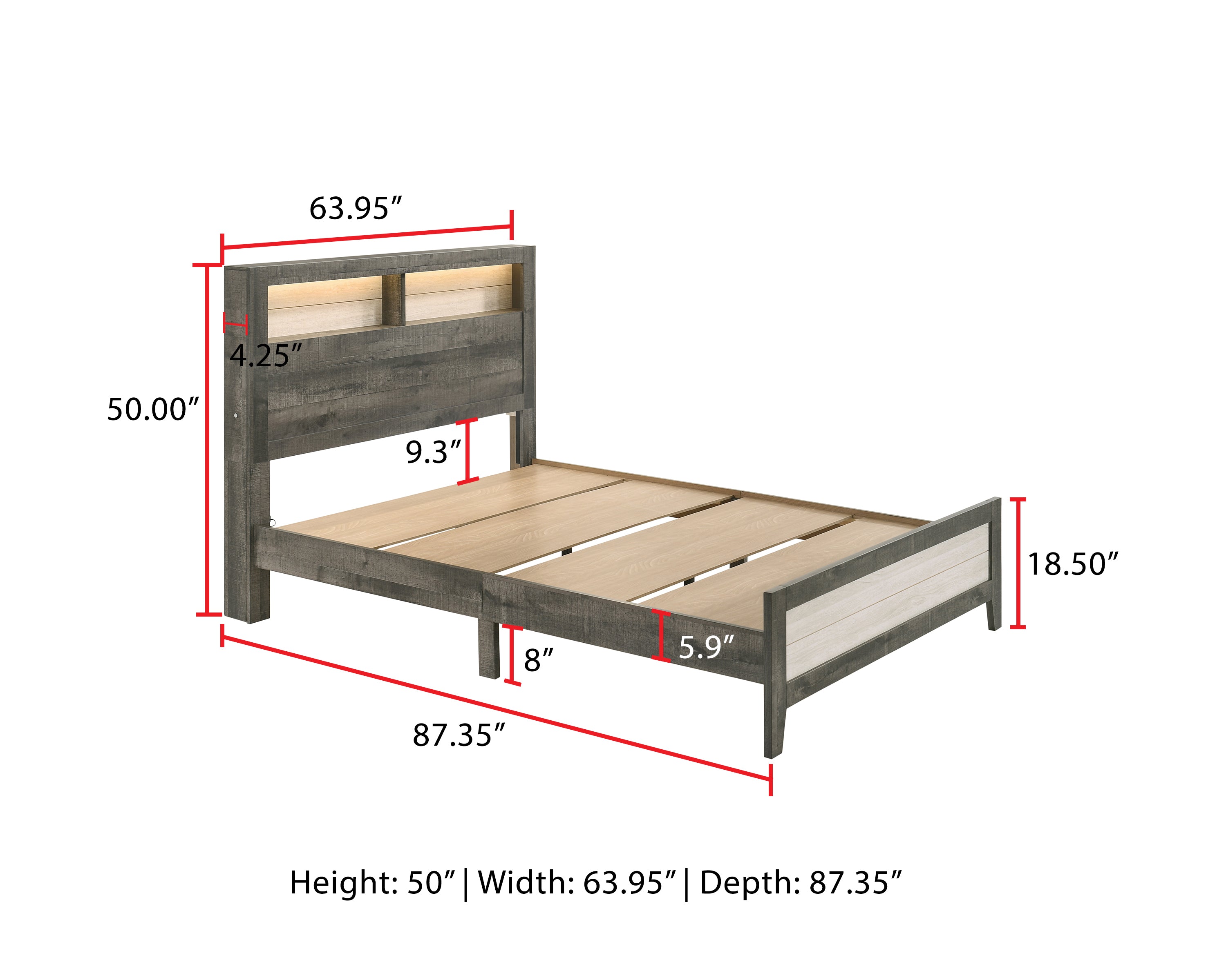 Rhett Brown/Cream Queen LED Platform Bed - MyWaynesHome #