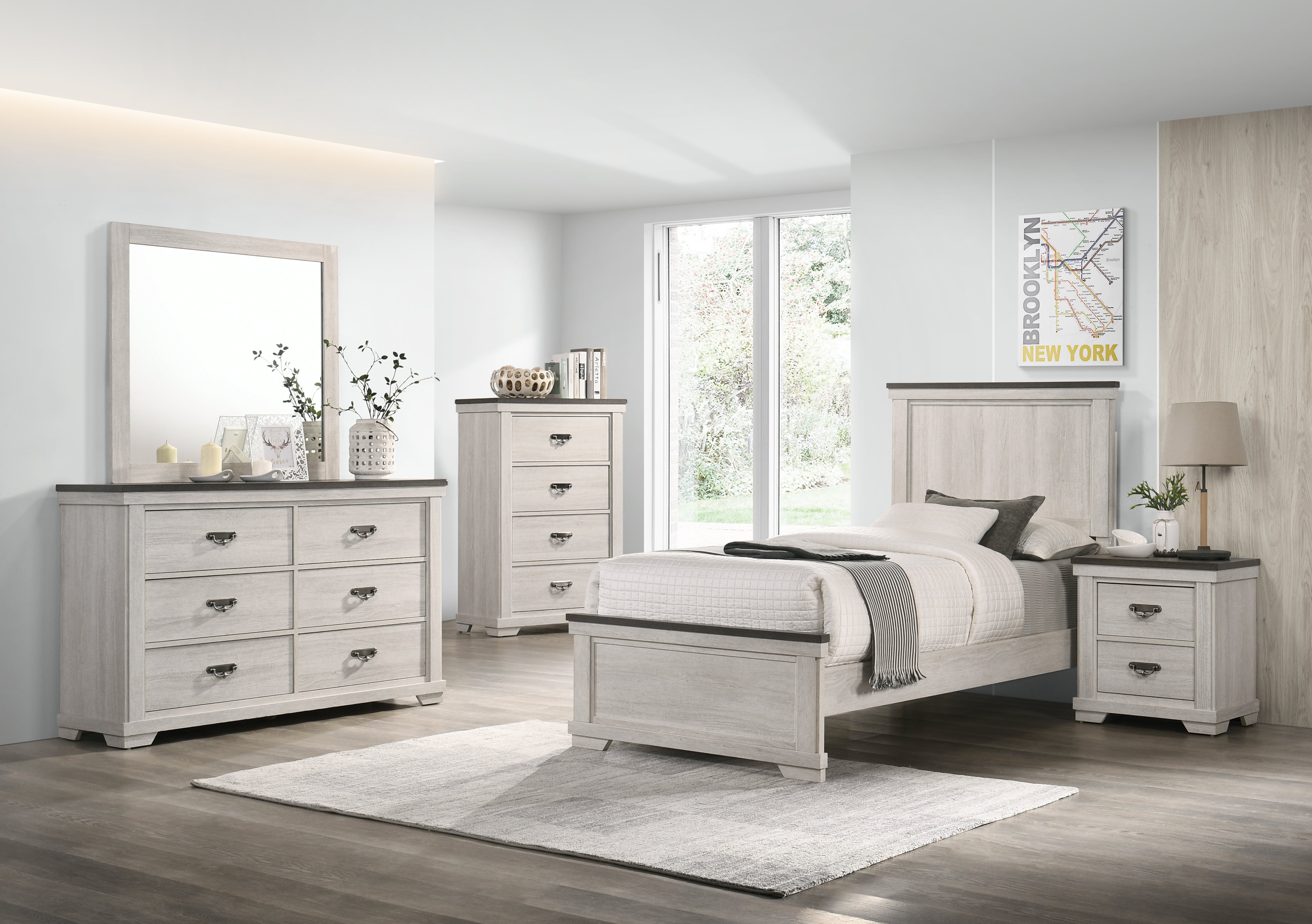 Leighton Cream/Brown Twin Panel Bed - MyWaynesHome #