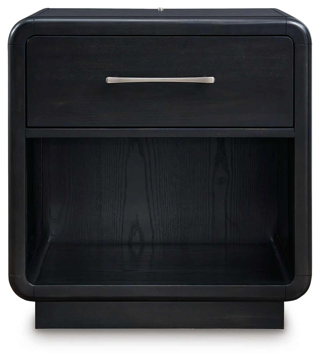 Rowanbeck King Panel Bed, Dresser, Mirror, Chest and Nightstand
