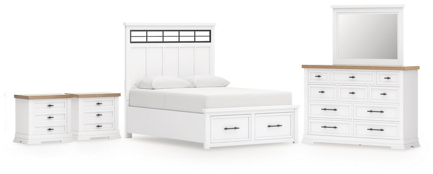 Ashbryn Queen Panel Storage Bed, Dresser, Mirror and 2 Nightstands