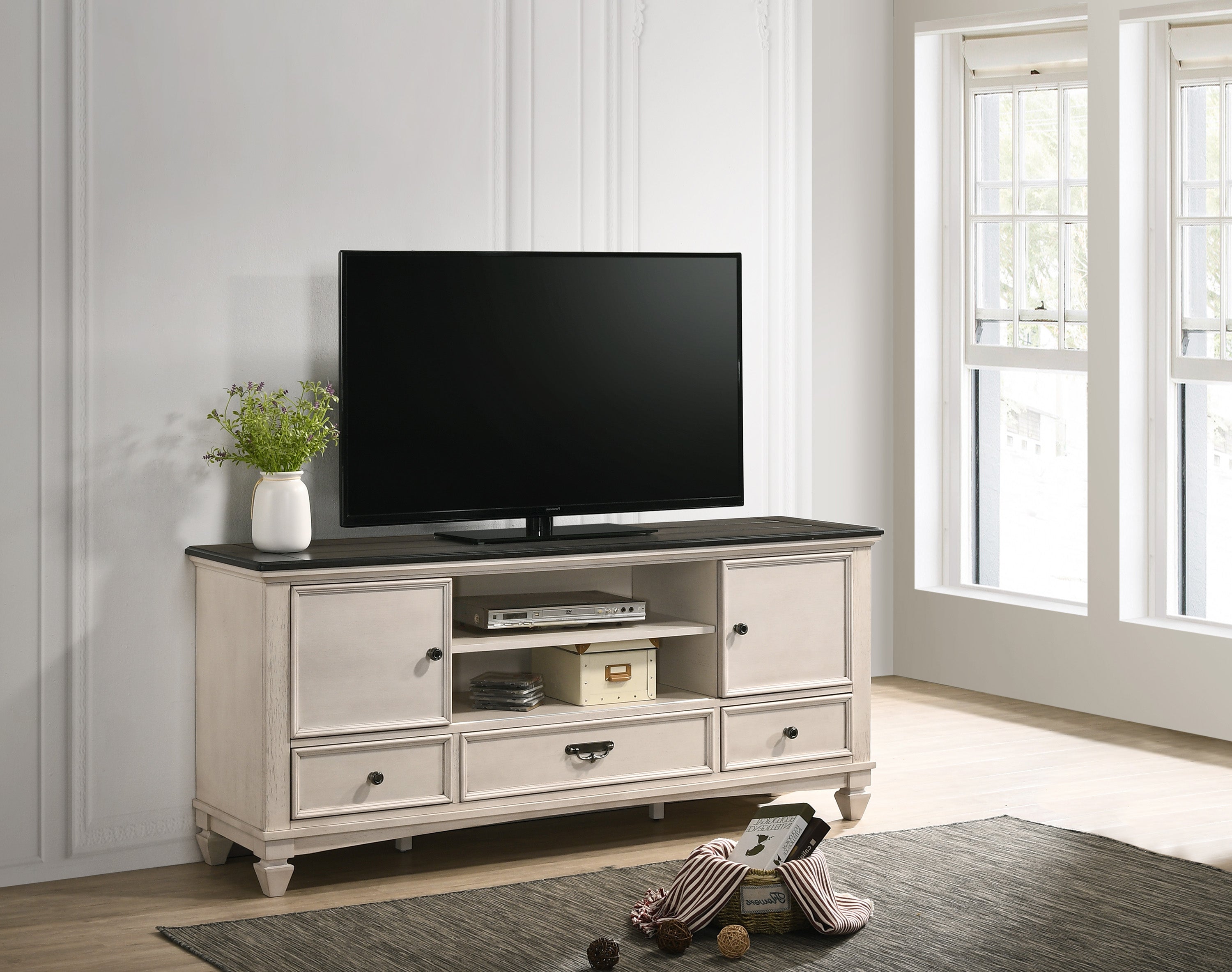 Saywer Antique 68" White/Brown TV Stand - MyWaynesHome #