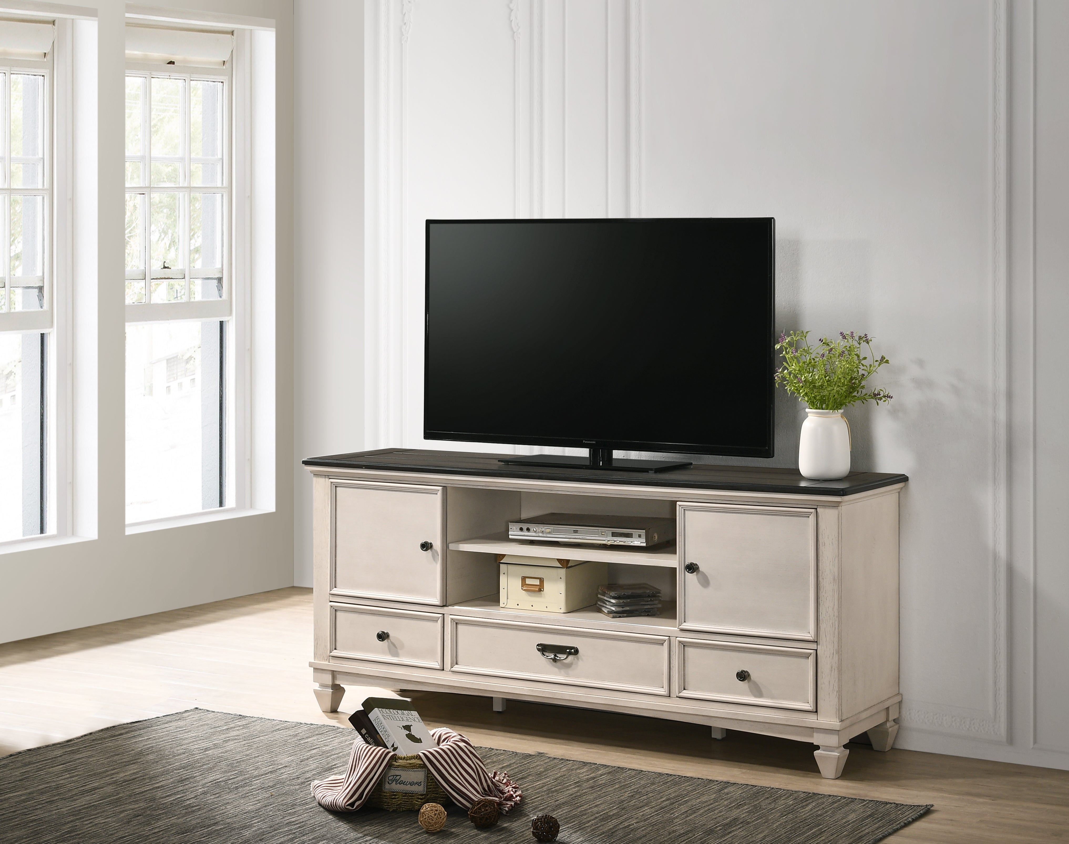 Saywer Antique 68" White/Brown TV Stand - MyWaynesHome #