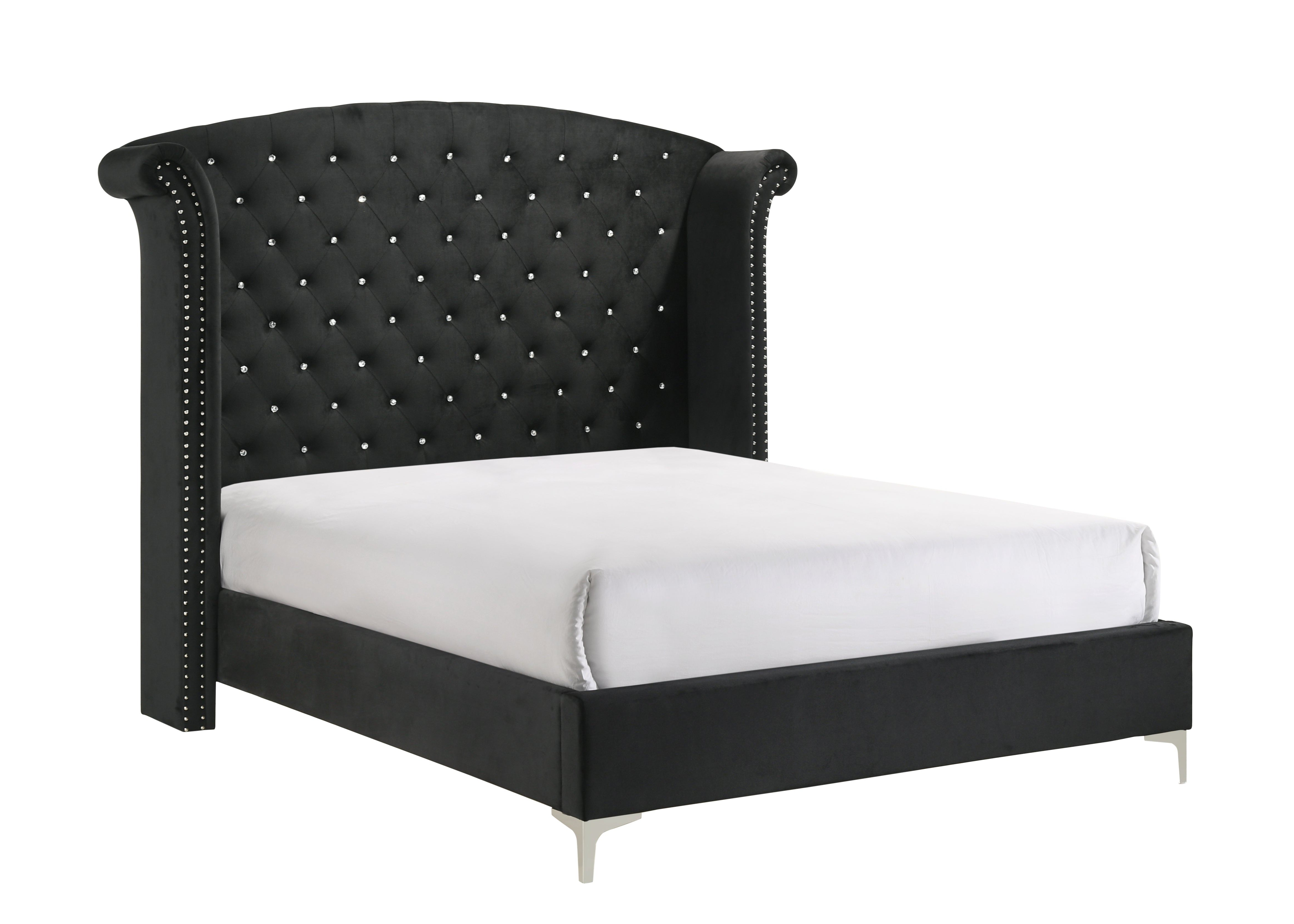 Lucinda Black King Upholstered Wingback Panel Bed - MyWaynesHome #