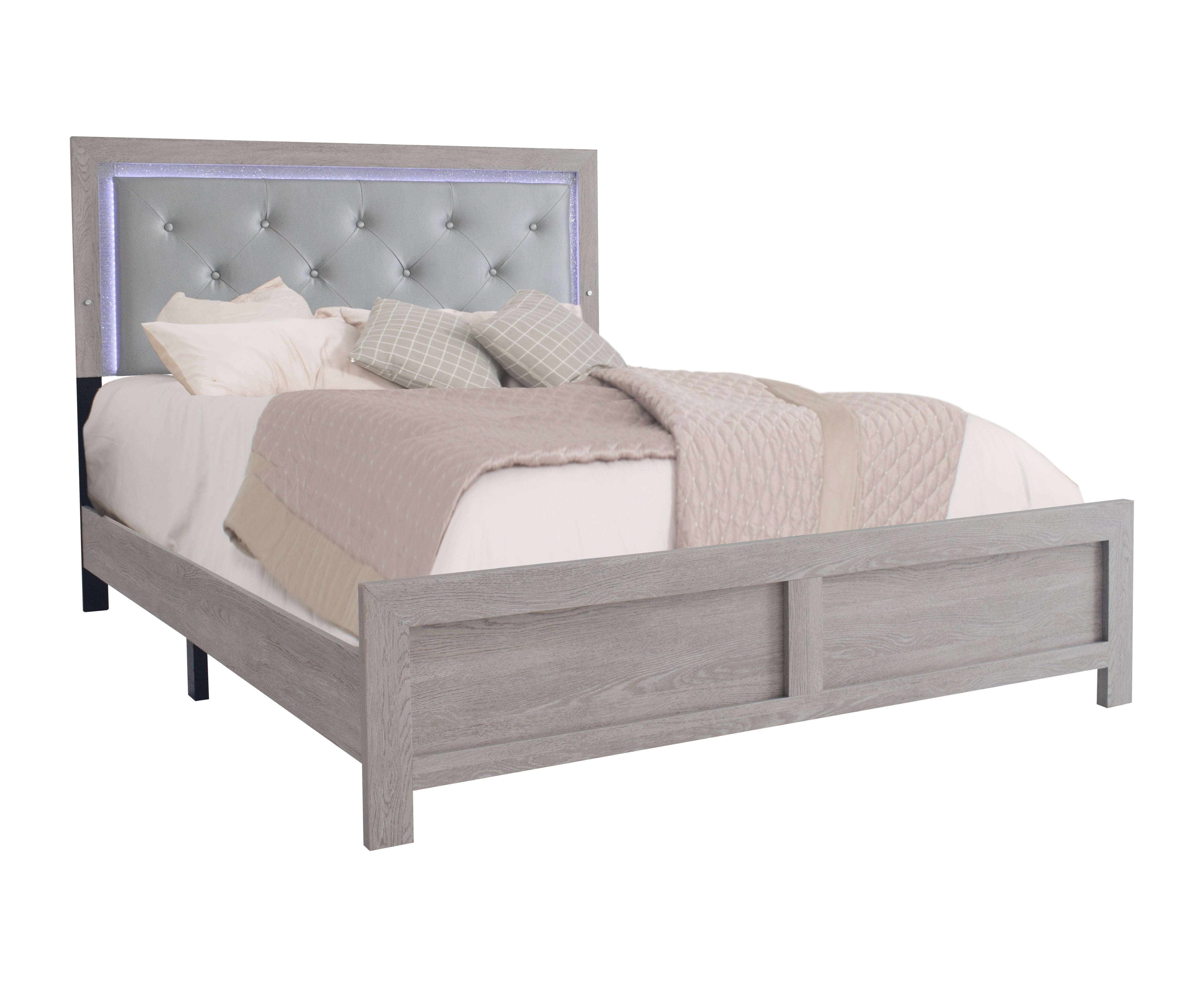 Jaylen Cream Queen LED Panel Bed - MyWaynesHome #