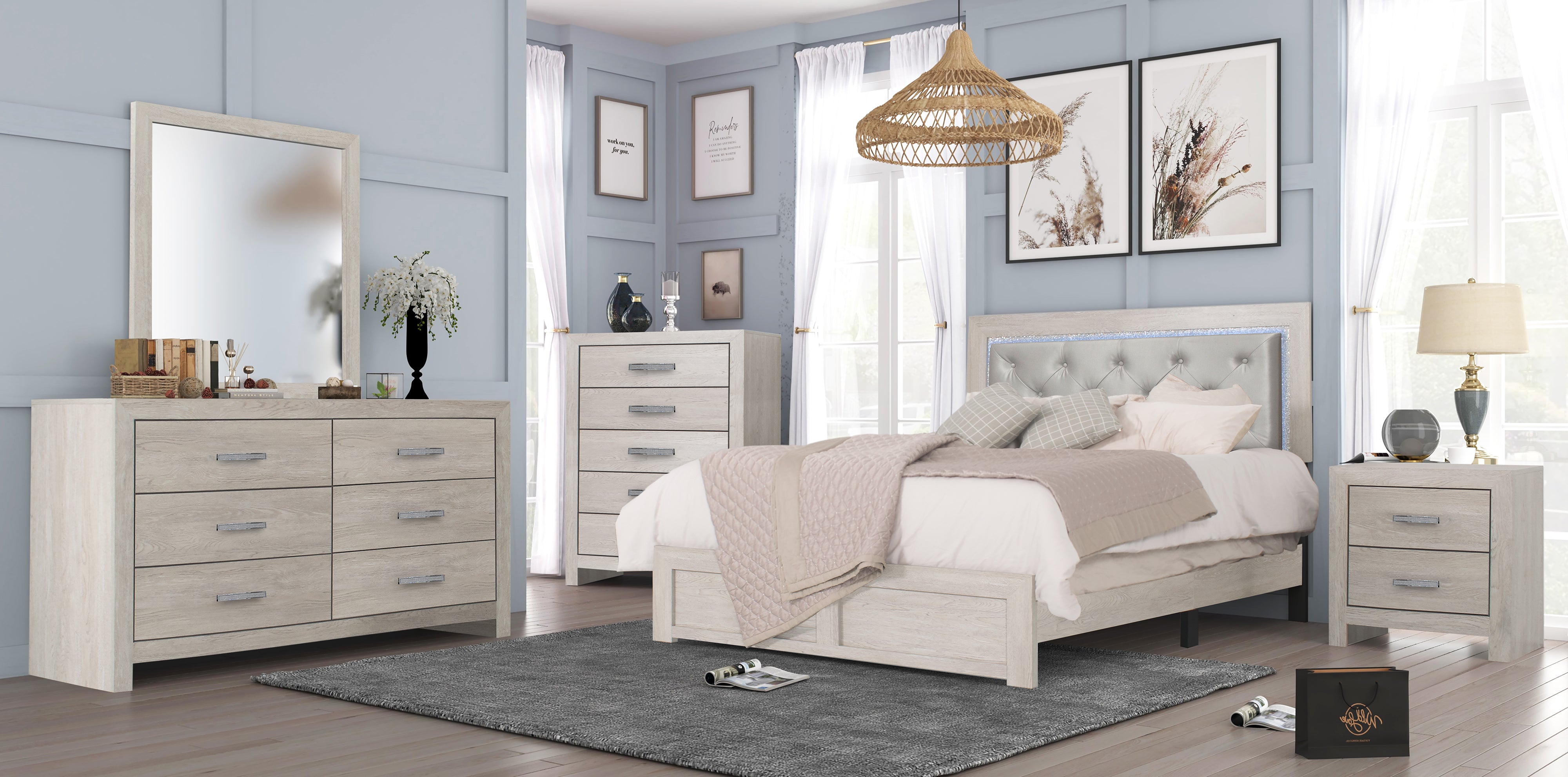 Jaylen Cream Queen LED Panel Bed - MyWaynesHome #