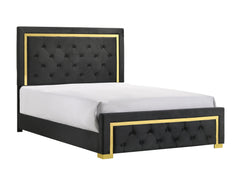 Pepe Black/Gold Queen Panel Upholstered Bed - MyWaynesHome #