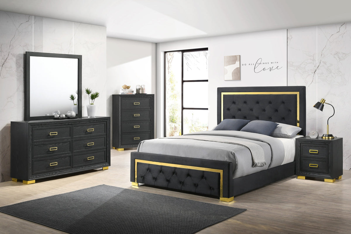 Pepe Black/Gold Panel Upholstered Bedroom Set - MyWaynesHome #
