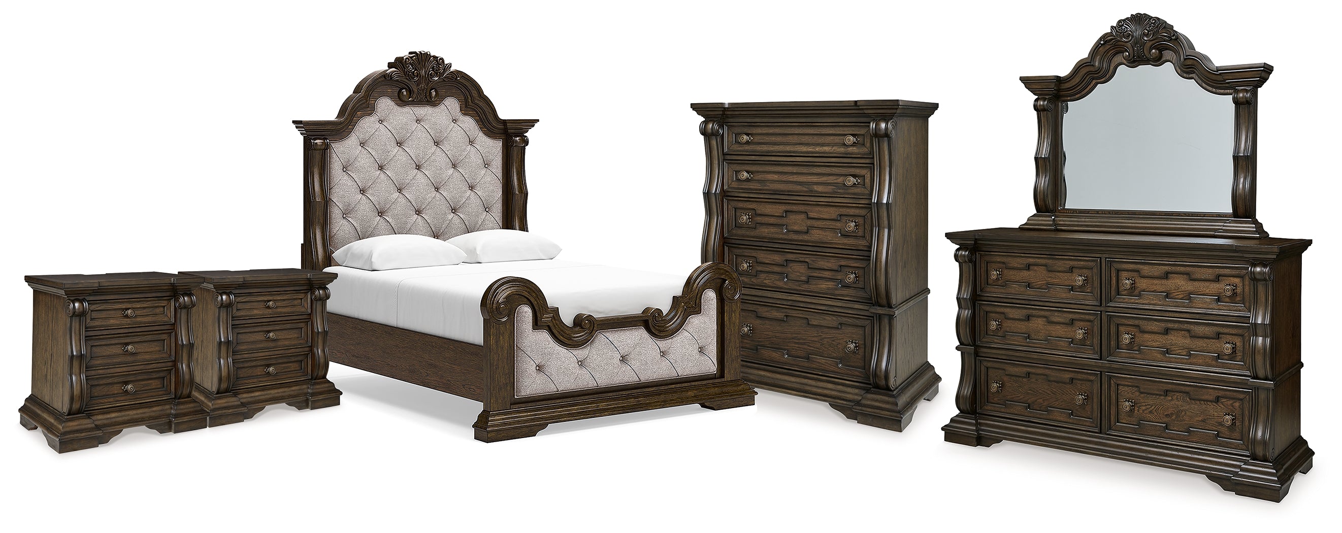Maylee Queen Panel Bed, Dresser, Mirror, Chest and 2 Nightstands