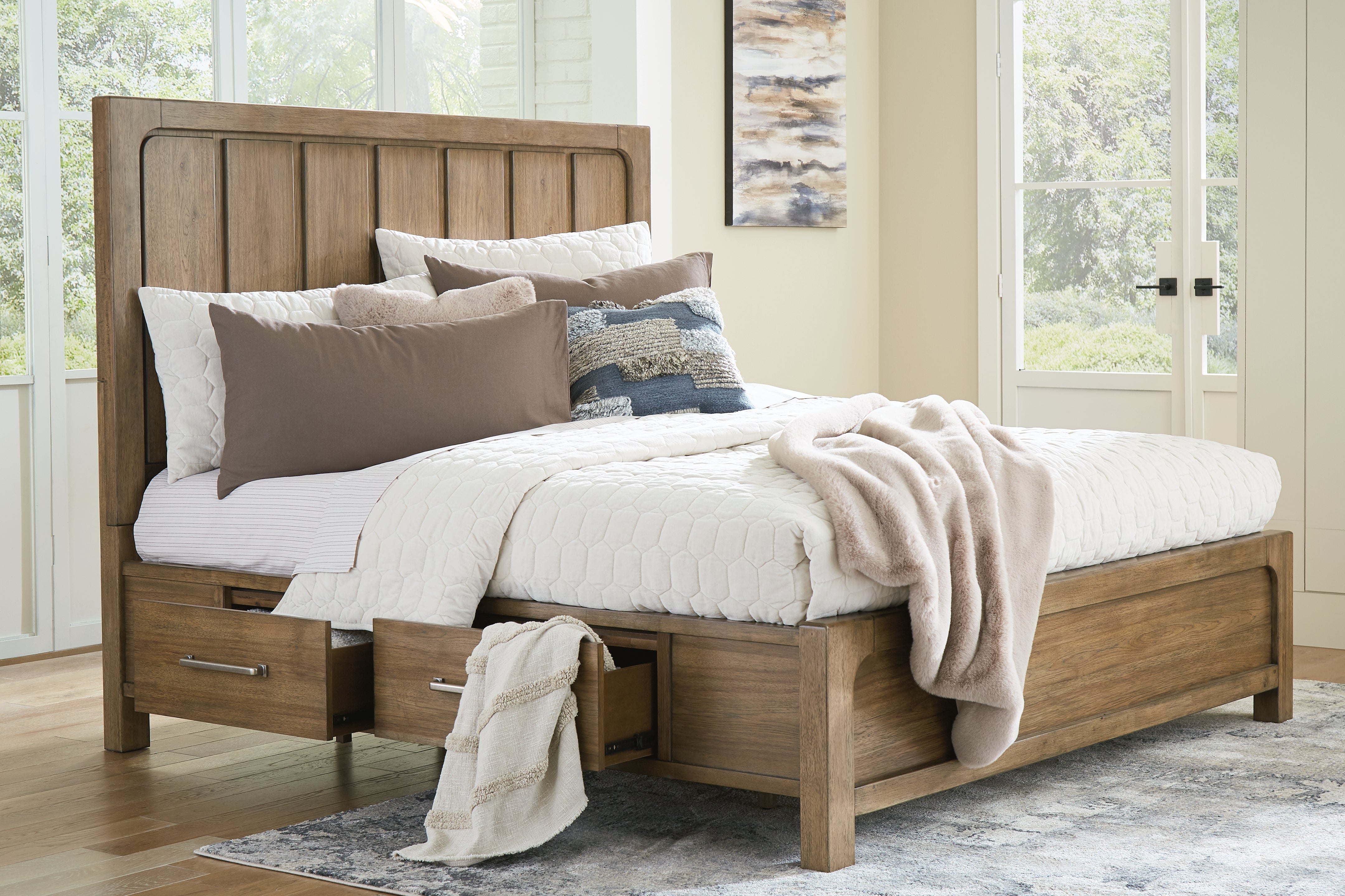 Cabalynn California King Panel Bed with Storage, Dresser and Mirror