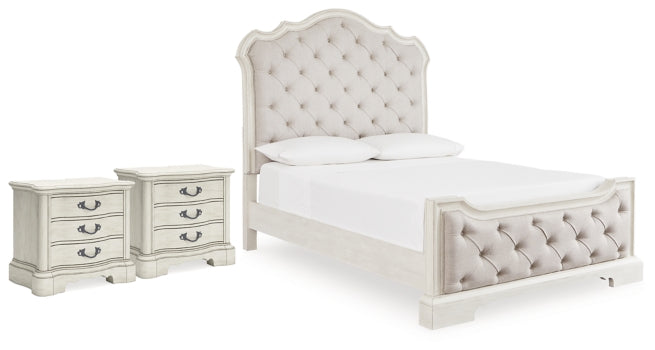 Arlendyne Queen Upholstered Panel Bed and 2 Nightstands