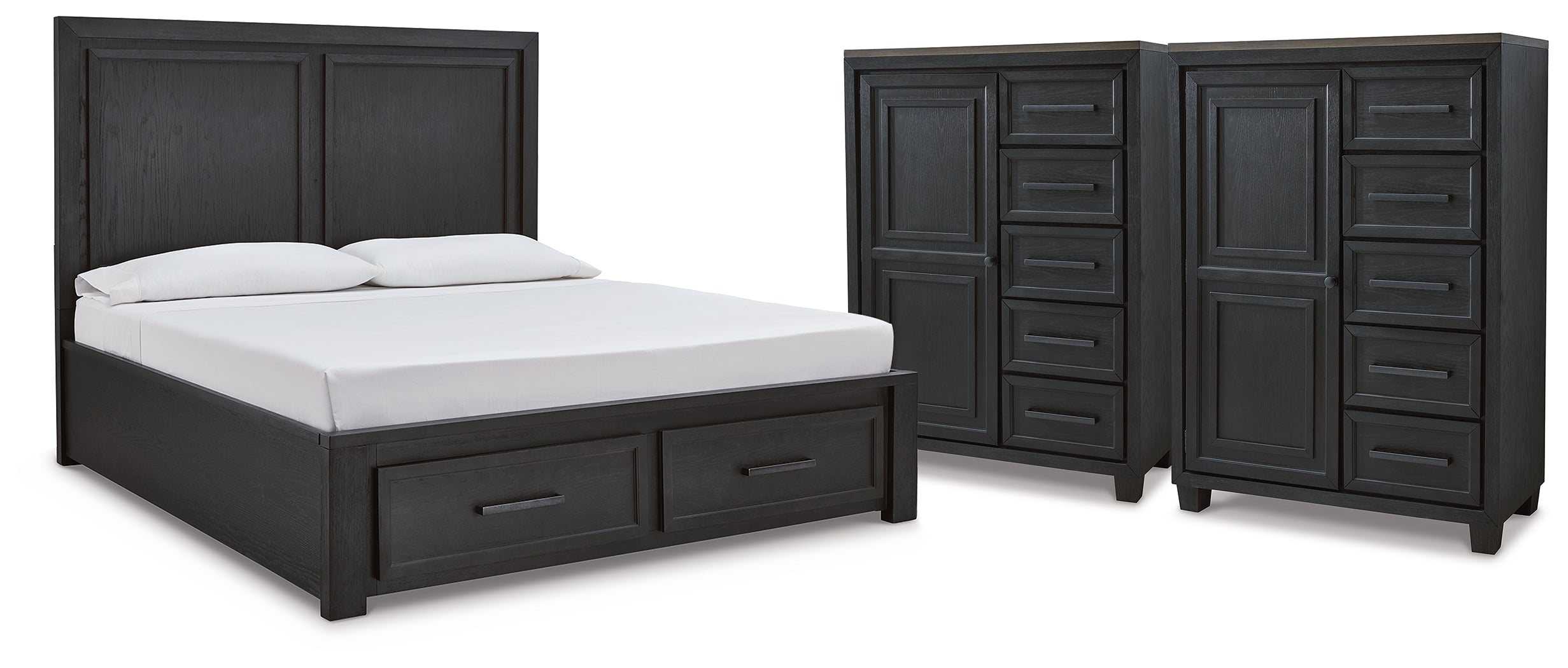 Foyland King Panel Storage Bed and 2 Chests