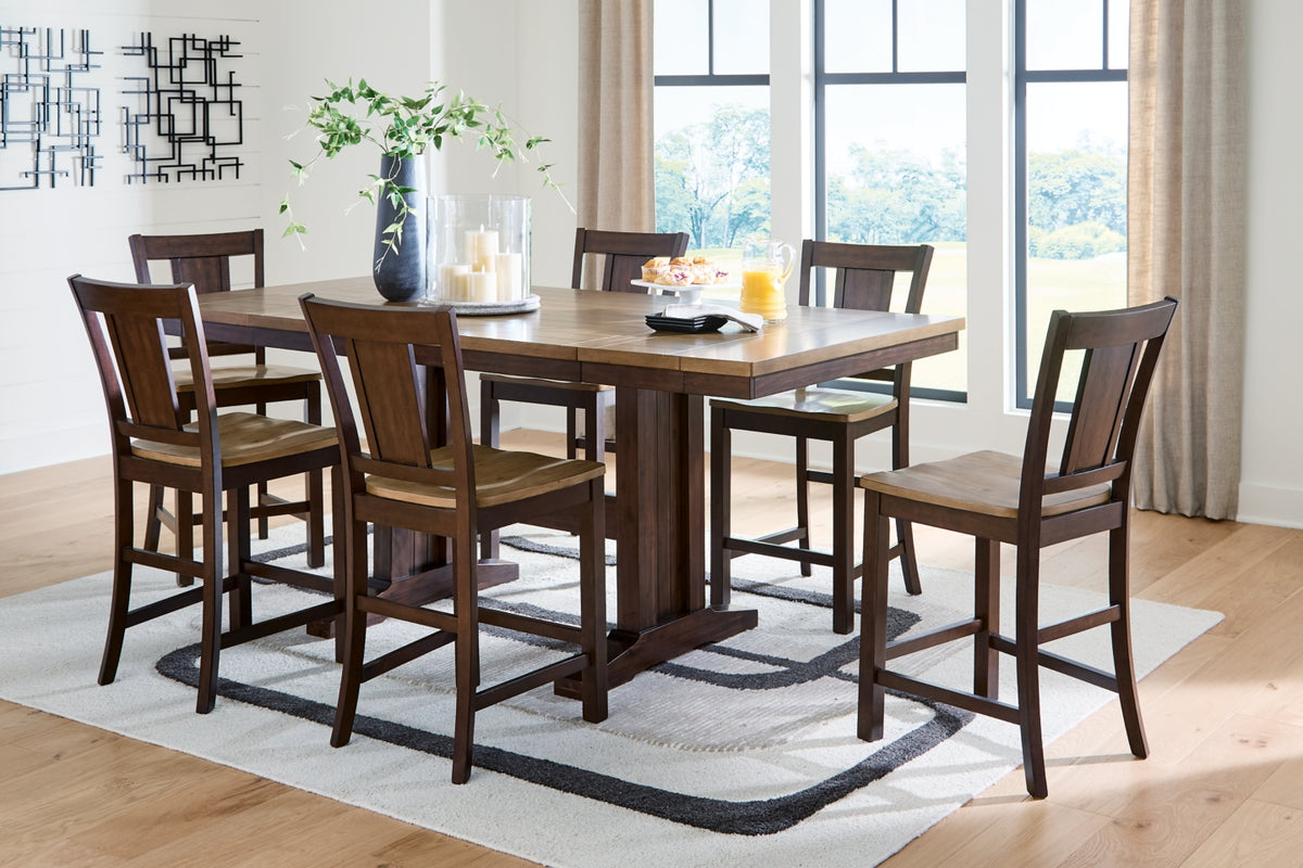 Rylandeen Counter Height Extension Dining Table and 6 Barstools