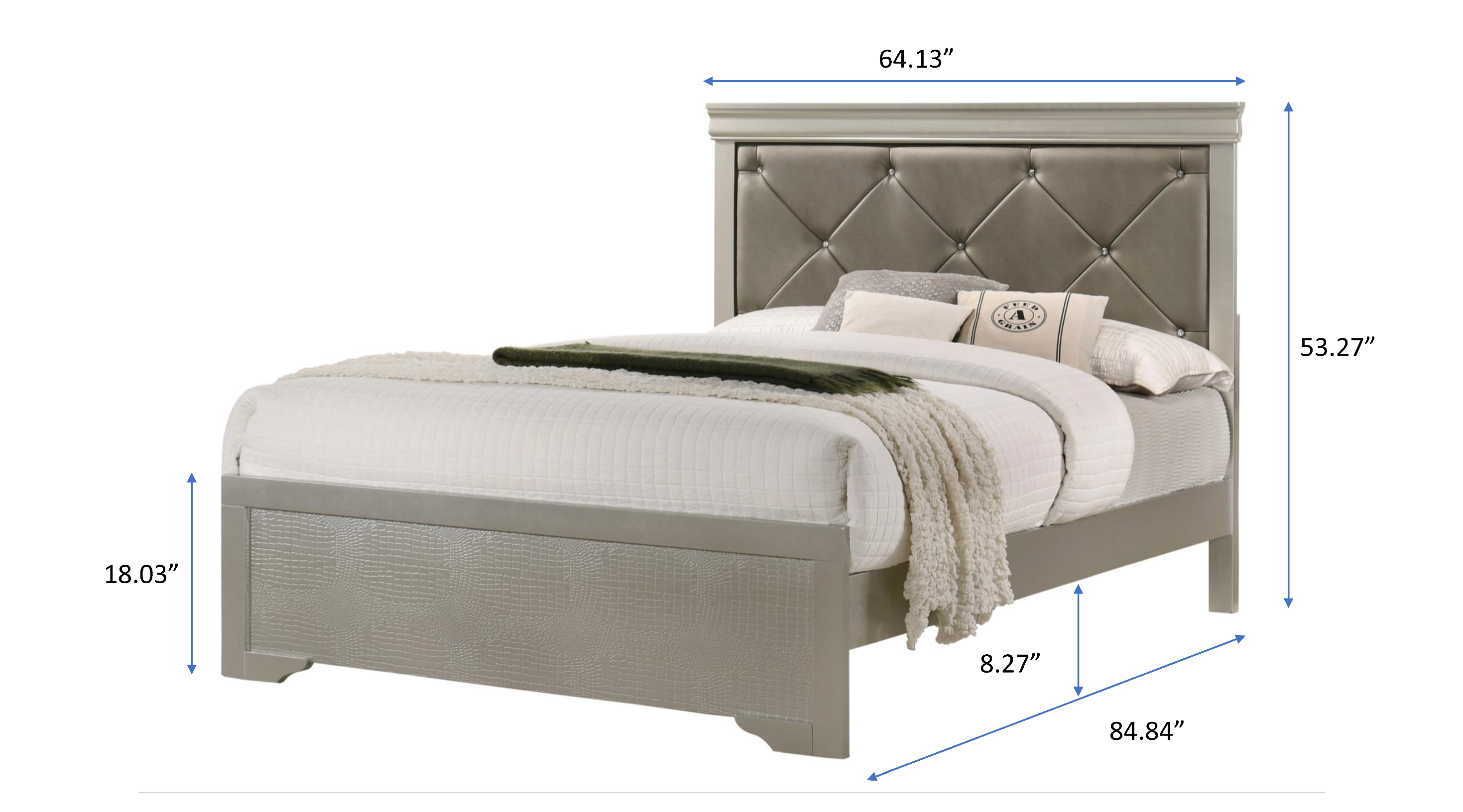 Amalia Champagne Silver Queen Panel Bed - MyWaynesHome #