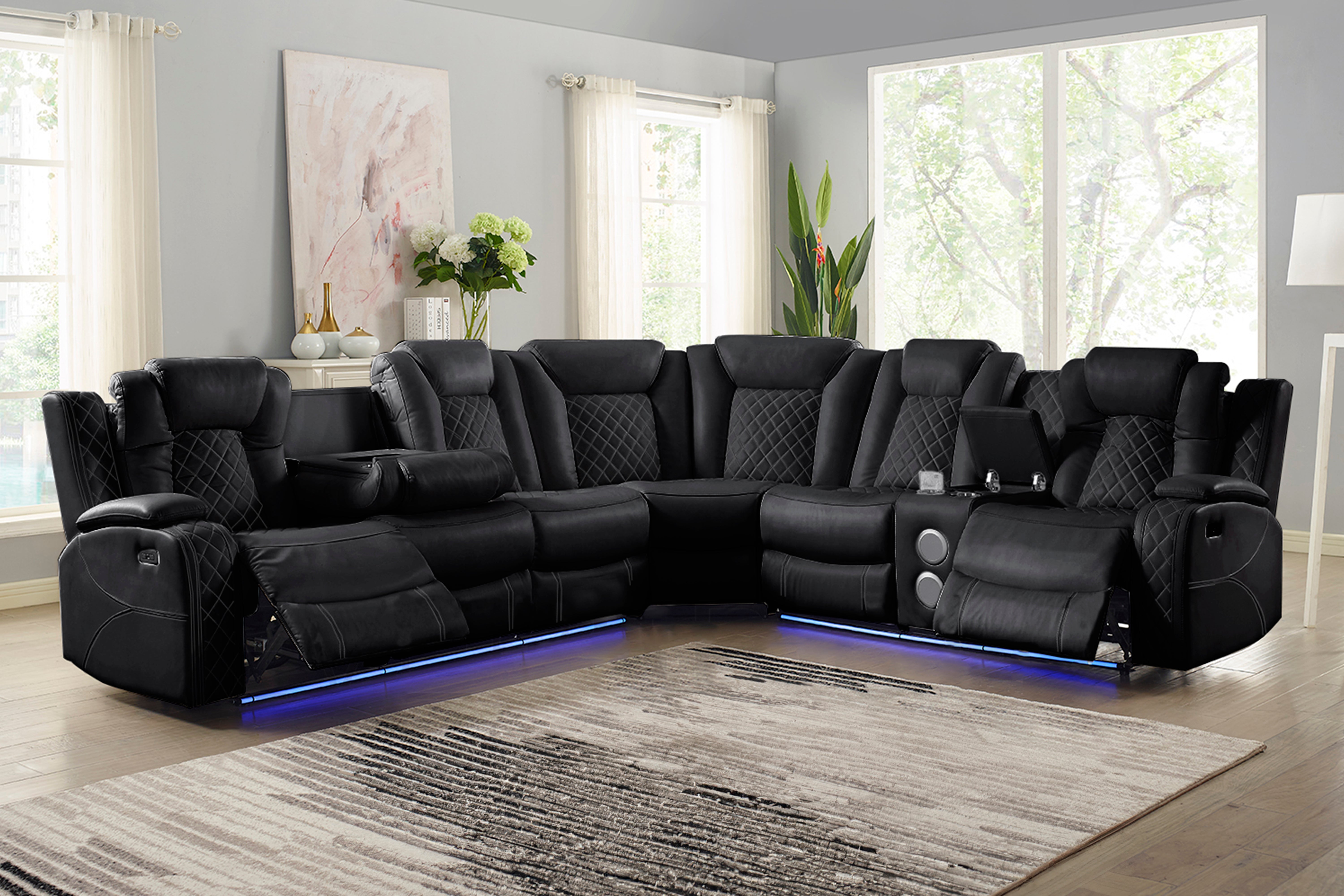 Orion 3 Piece Reclining Sectional -Black - MyWaynesHome #