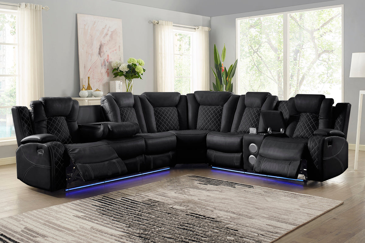 Orion 3 Piece Reclining Sectional -Black - MyWaynesHome #