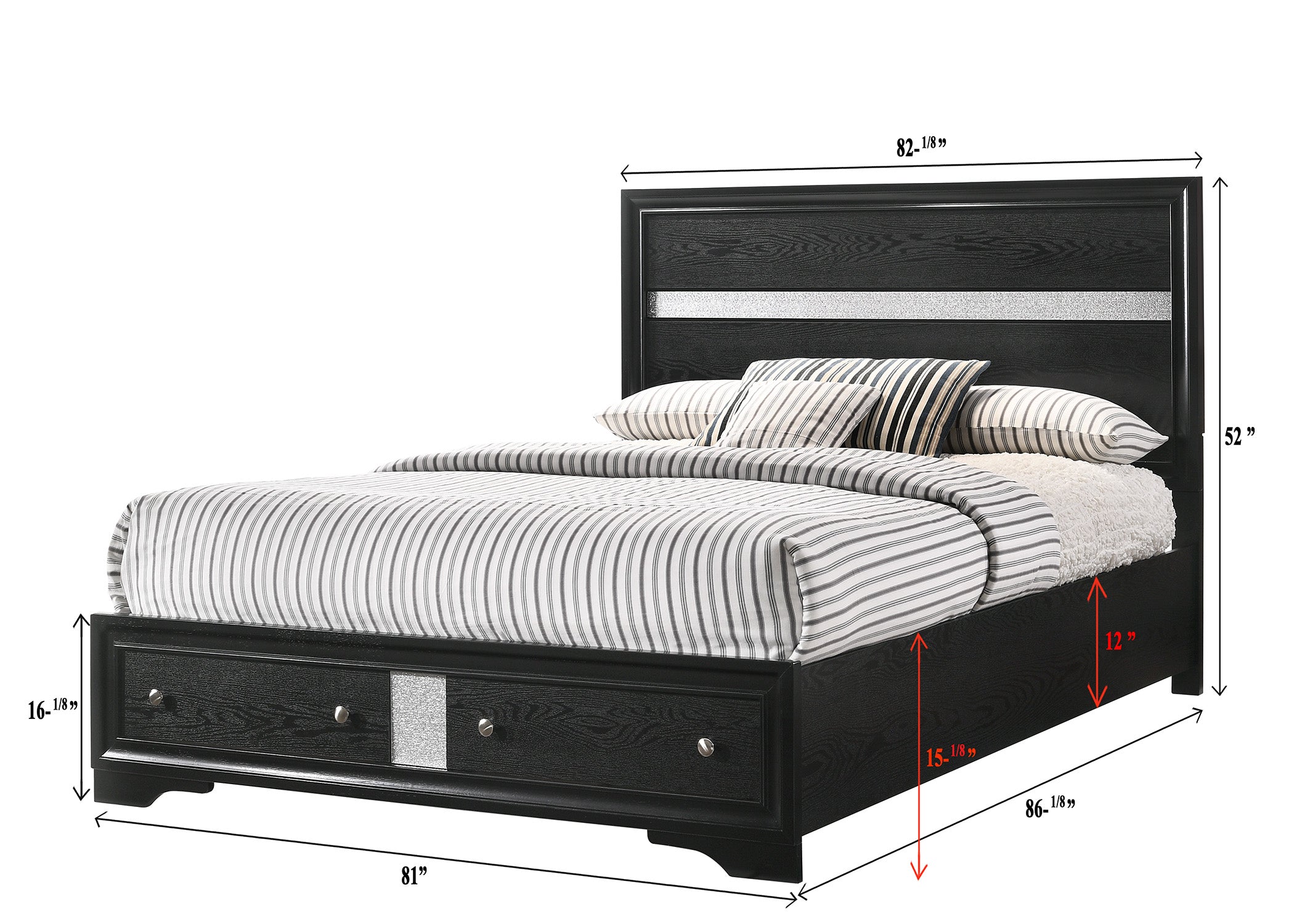 Regata Black/Silver King Storage Platform Bed - MyWaynesHome #