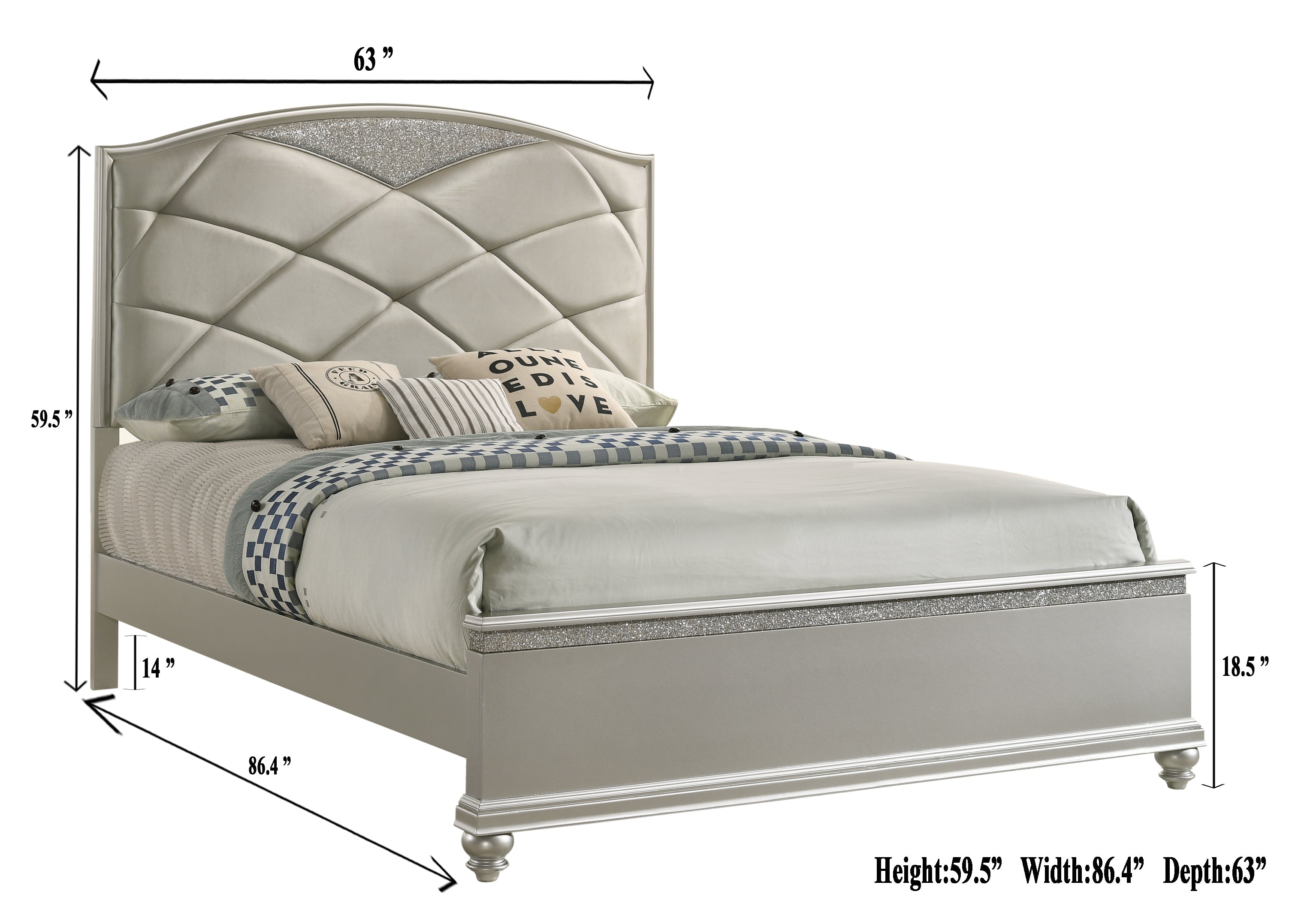 Valiant Champagne Silver Queen Upholstered Panel Bed - MyWaynesHome #