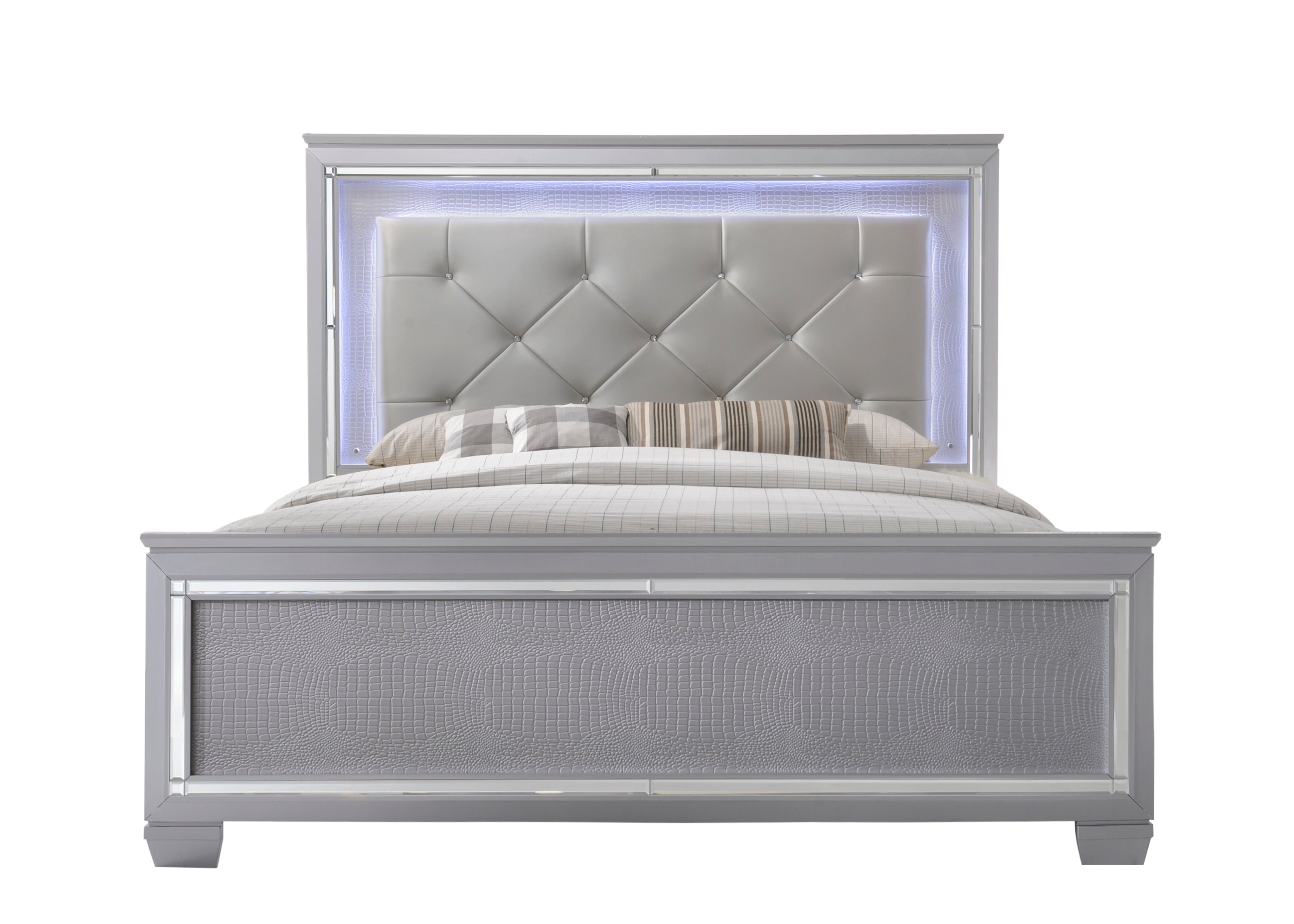 Lillian Silver King LED Upholestered Bed - MyWaynesHome #