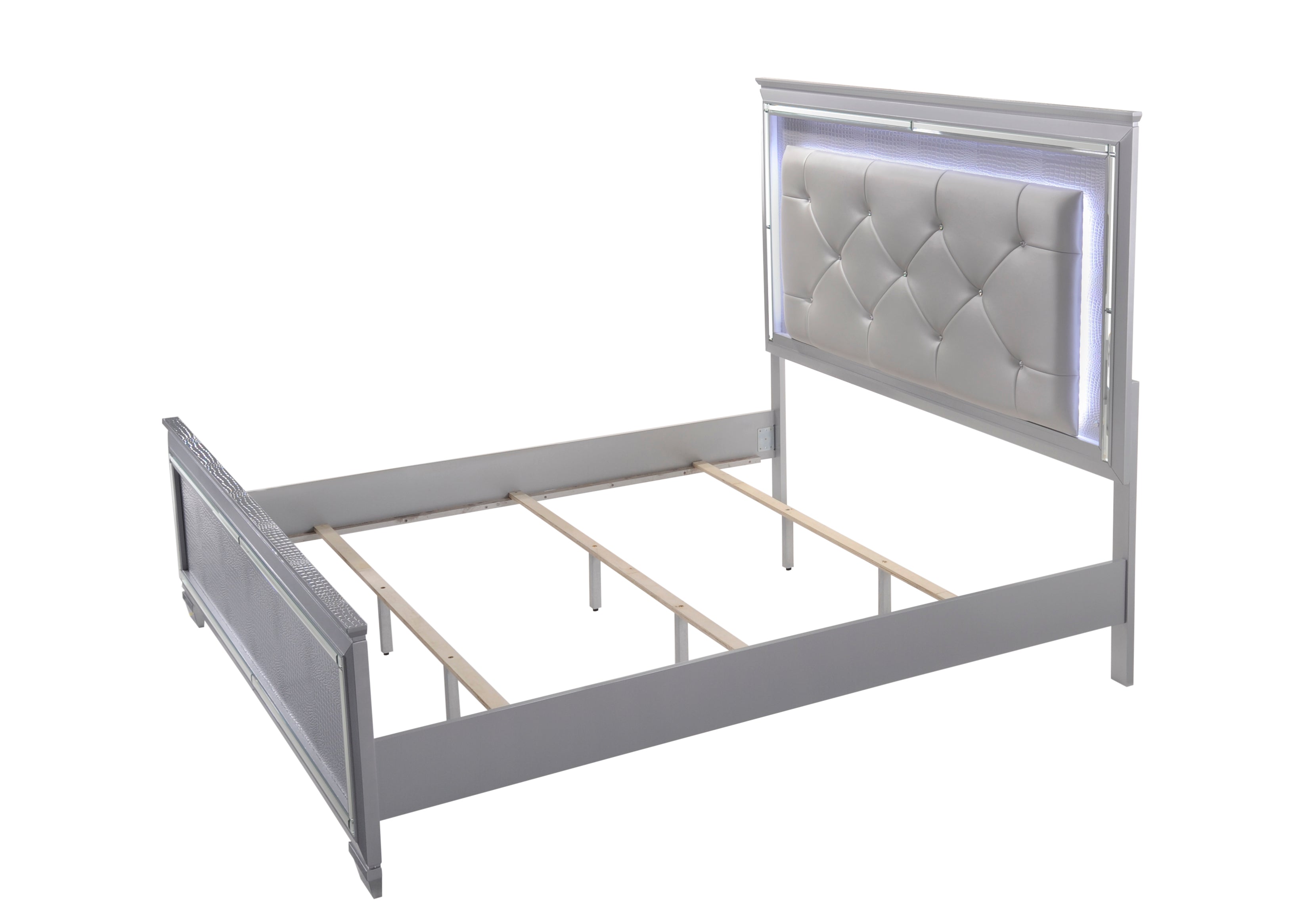 Lillian Silver King LED Upholestered Bed - MyWaynesHome #