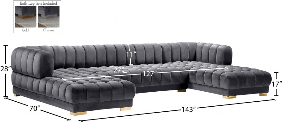 Gwen Velvet 3pc. Sectional - MyWaynesHome #