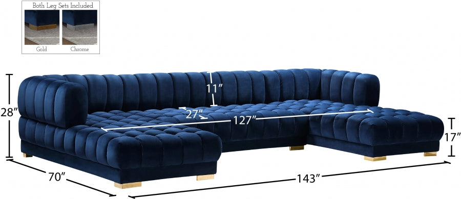 Gwen Velvet 3pc. Sectional